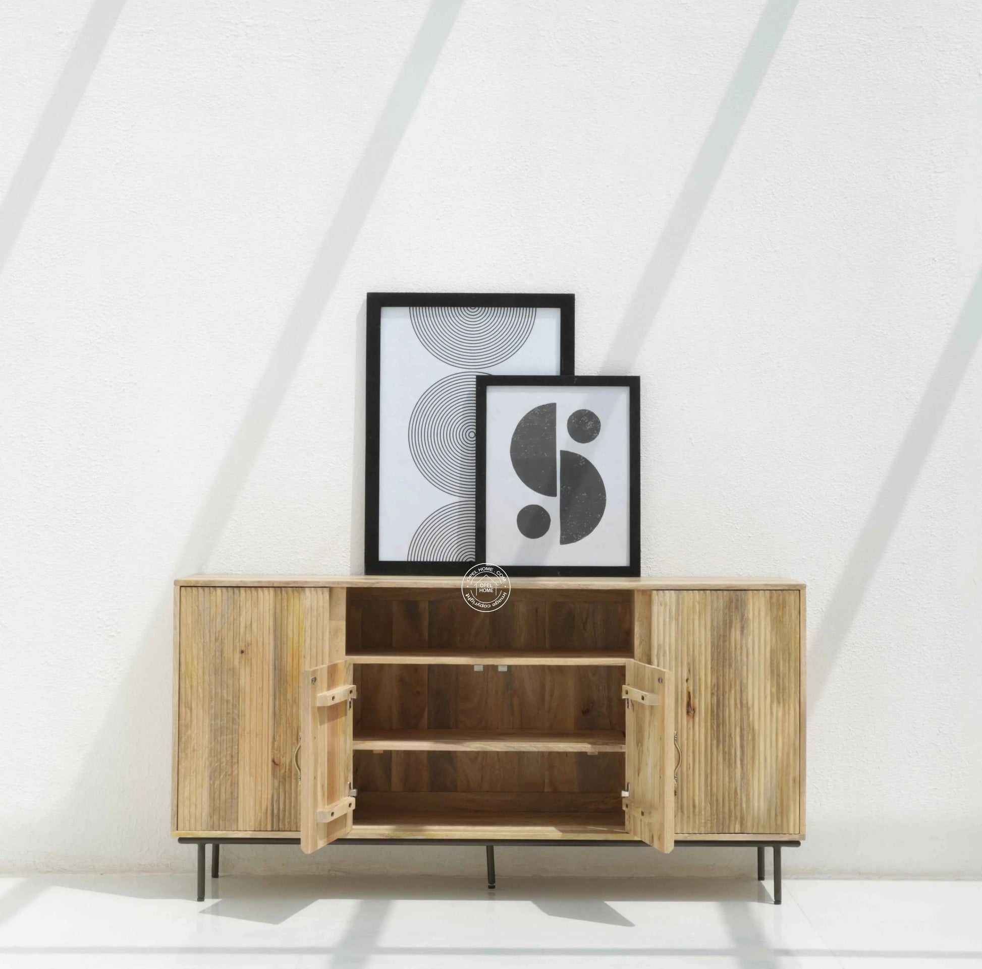 Tetteh Wooden Sideboard – 4 Doors, Solid Mango Wood, Natural Finish | Opelhome UAE