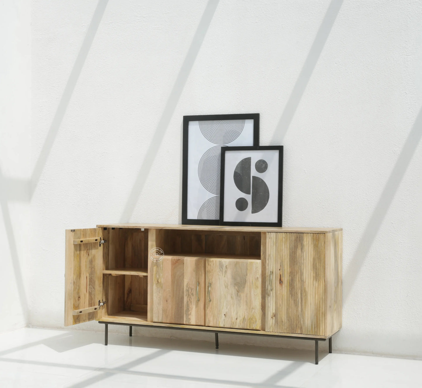 Tetteh Wooden 4 Door Sideboard (Natural finish) - Opelhome