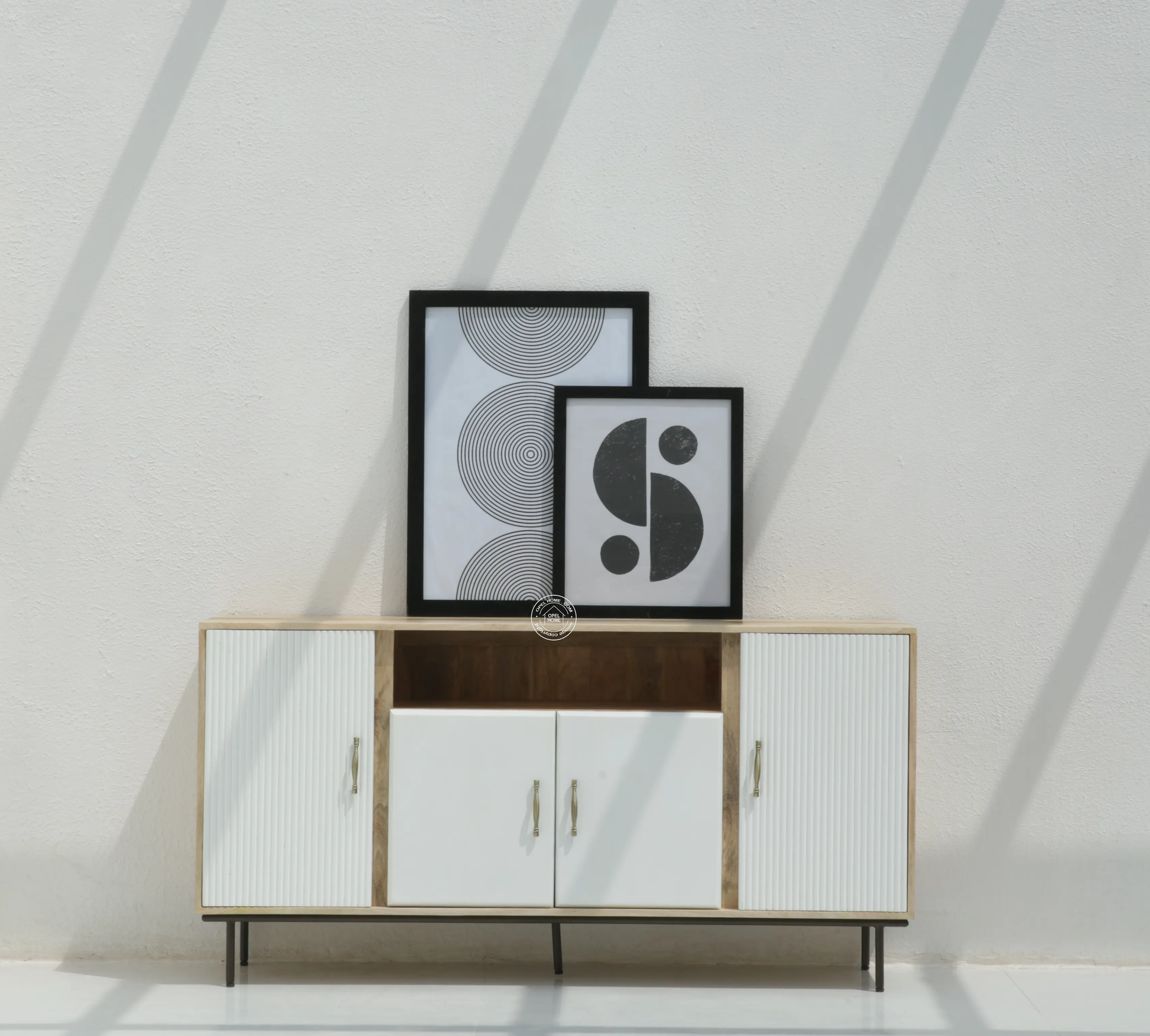 Tetteh Wooden 4 Door Sideboard – Solid Mango Wood, Natural + White Finish | Opelhome UAE - Opelhome