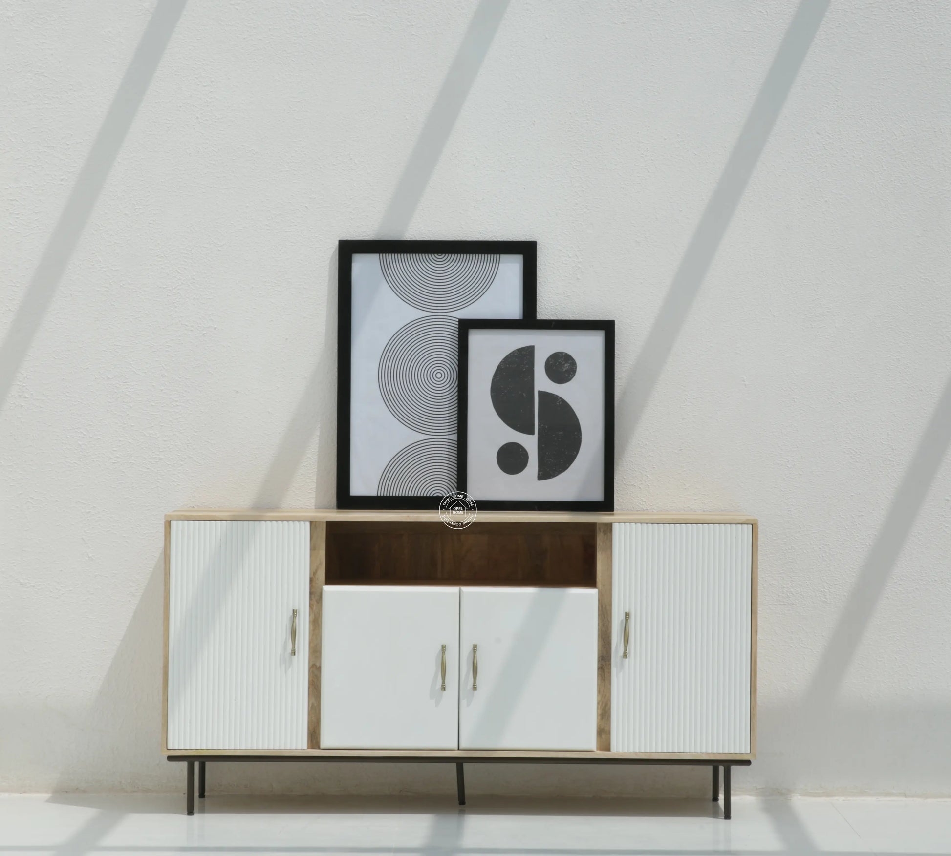 Tetteh Wooden 4 Door Sideboard – Solid Mango Wood, Natural + White Finish | Opelhome UAE - Opelhome