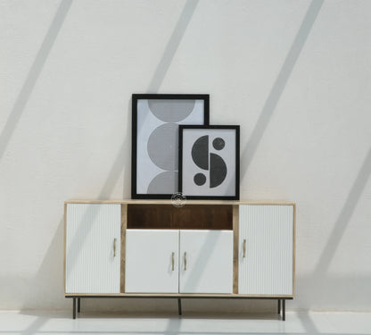 Tetteh Wooden 4 Door Sideboard – Solid Mango Wood, Natural + White Finish | Opelhome UAE - Opelhome