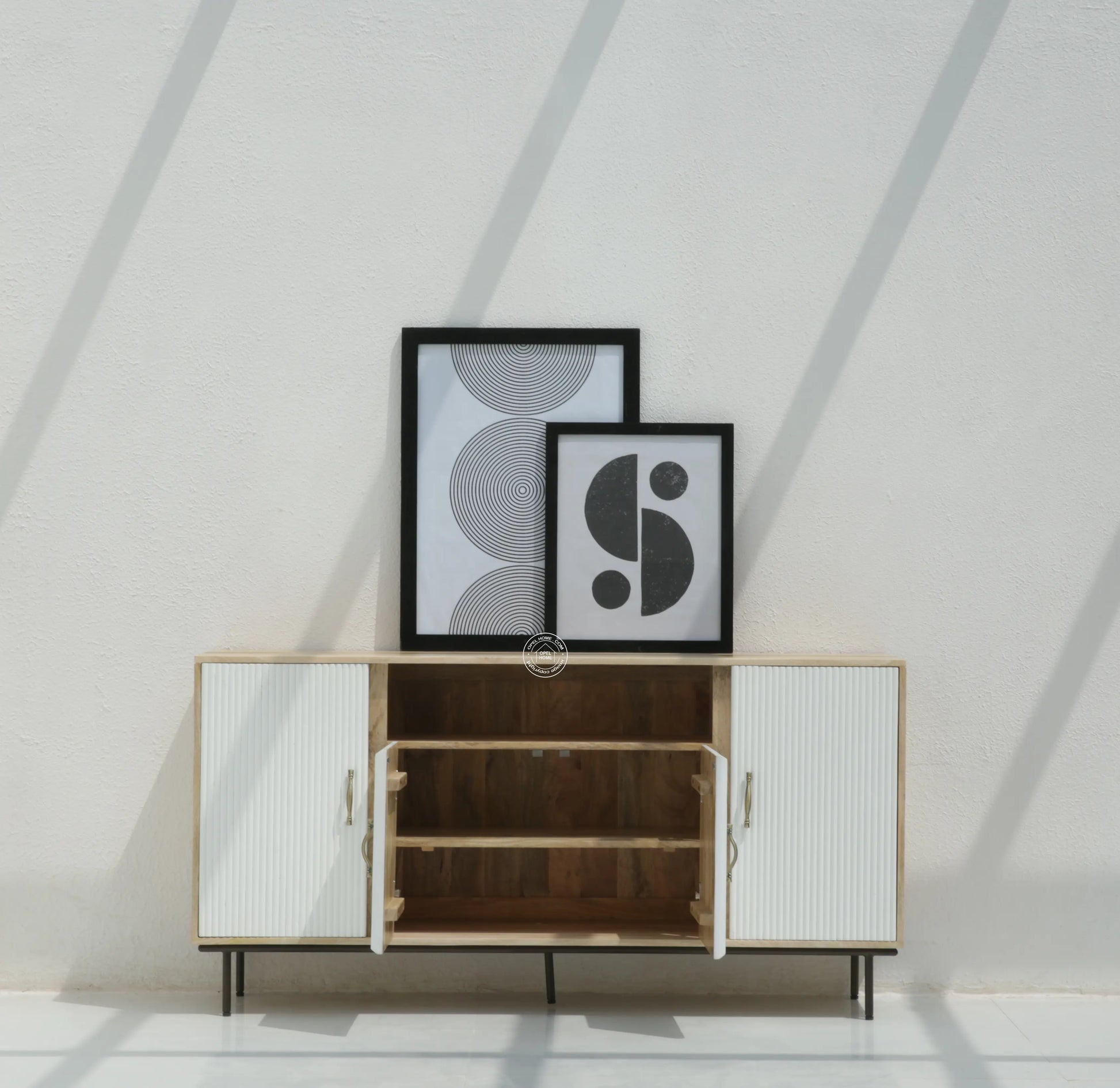 Tetteh Wooden 4 Door Sideboard – Solid Mango Wood, Natural + White Finish | Opelhome UAE - Opelhome