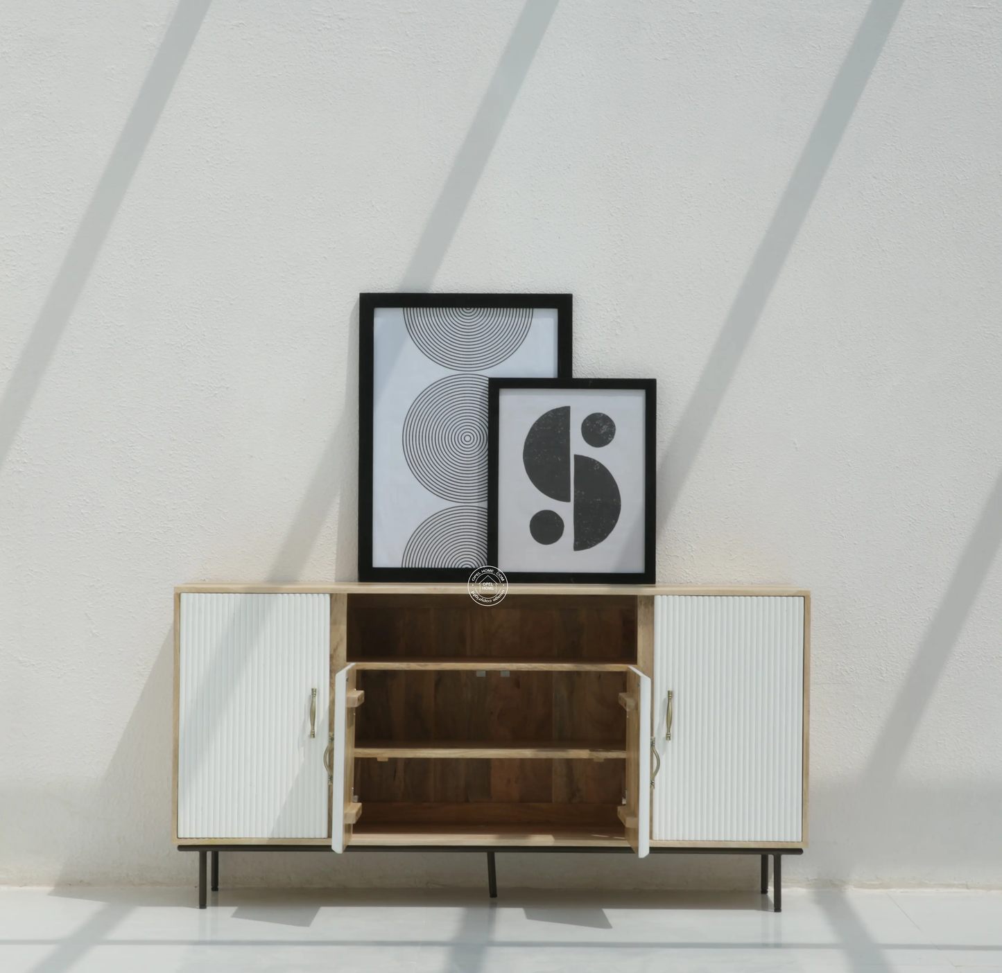 Tetteh Wooden 4 Door Sideboard – Solid Mango Wood, Natural + White Finish | Opelhome UAE - Opelhome