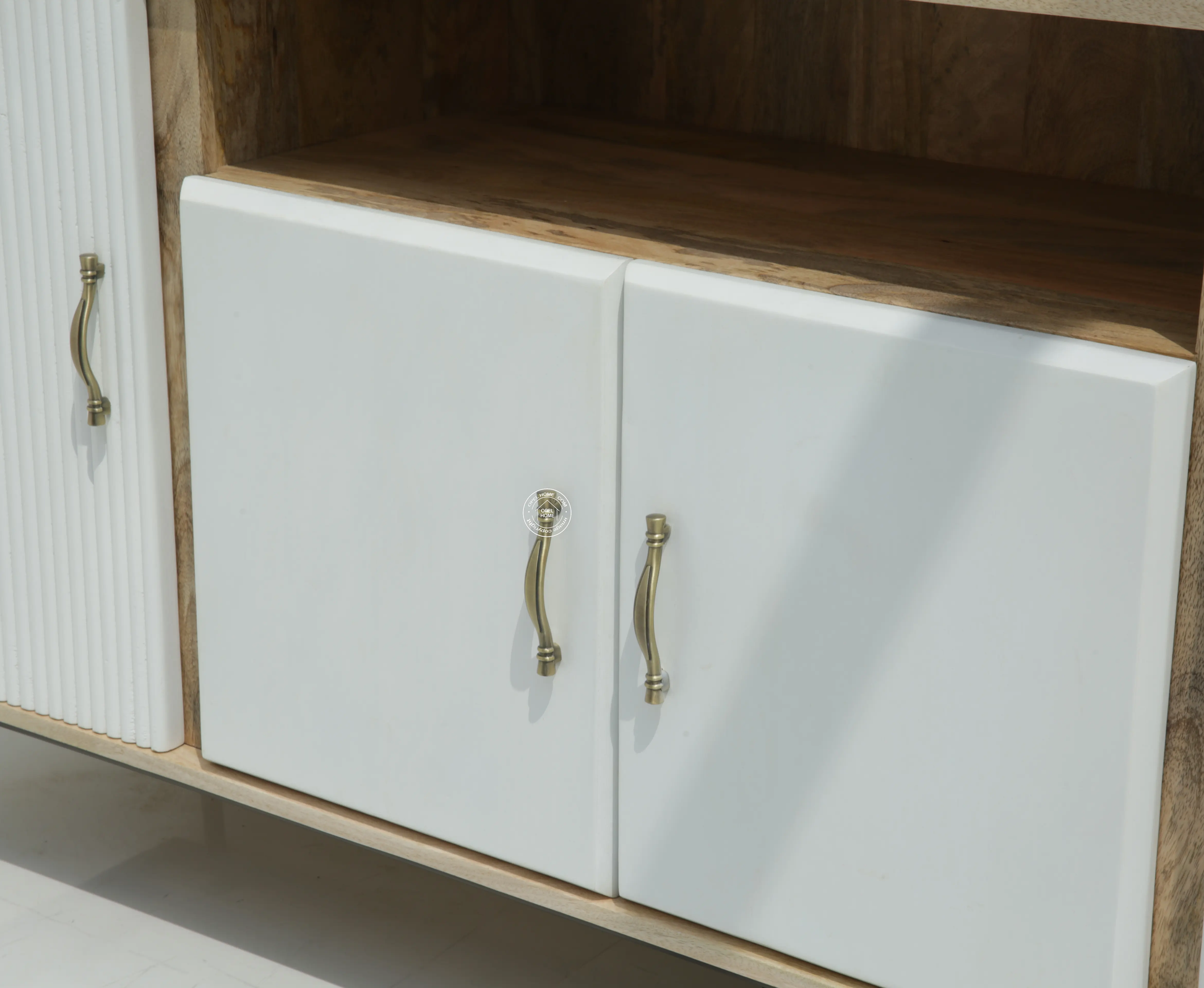 Tetteh Wooden 4 Door Sideboard – Solid Mango Wood, Natural + White Finish | Opelhome UAE - Opelhome