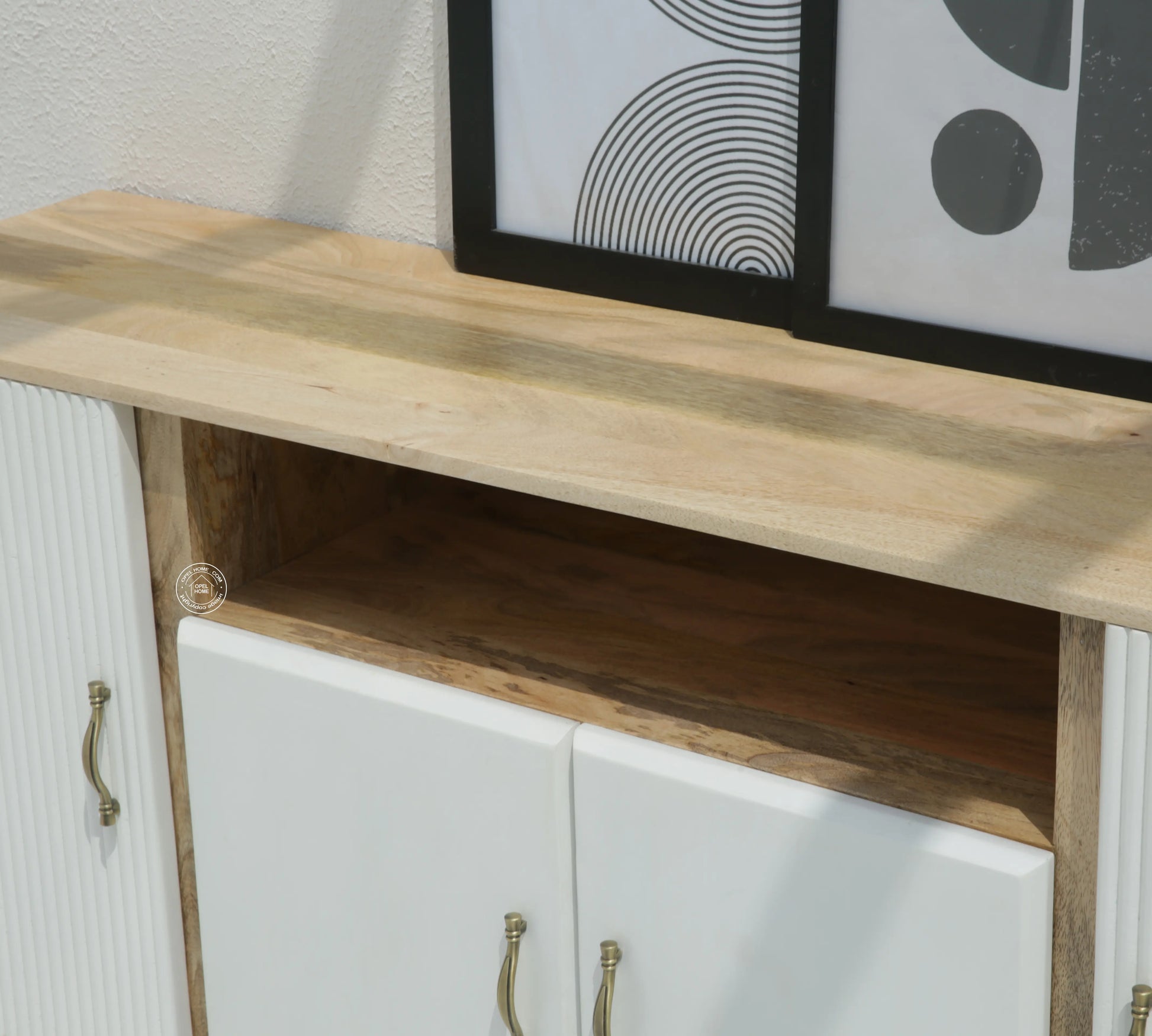 Tetteh Wooden 4 Door Sideboard – Solid Mango Wood, Natural + White Finish | Opelhome UAE - Opelhome