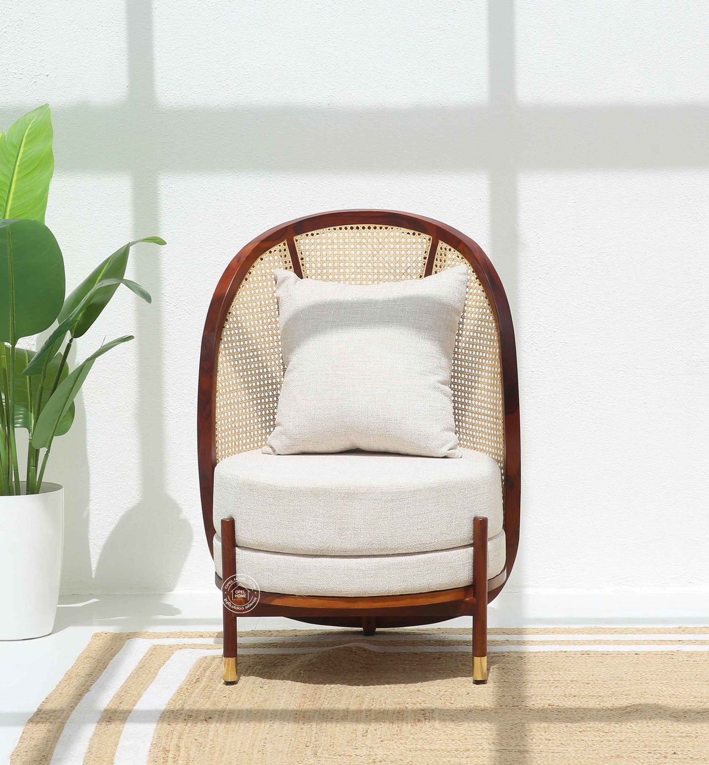 Tone Rattan Lounge Chair – Solid Rosewood Frame, Natural Cane & Pillow | Opelhome UAE
