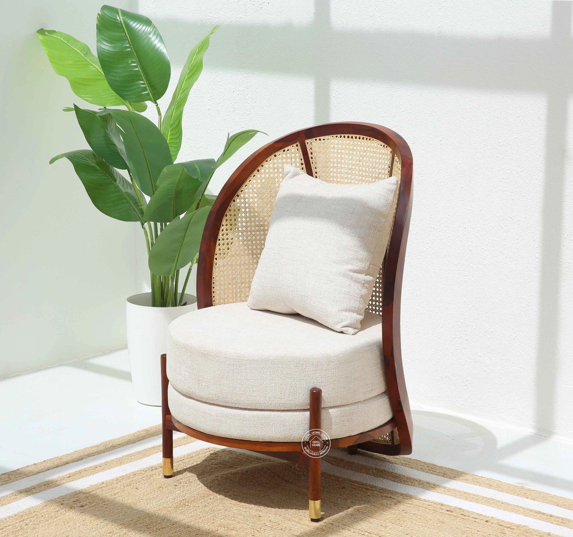 Tone Rattan Lounge Chair – Solid Rosewood Frame, Natural Cane & Pillow | Opelhome UAE