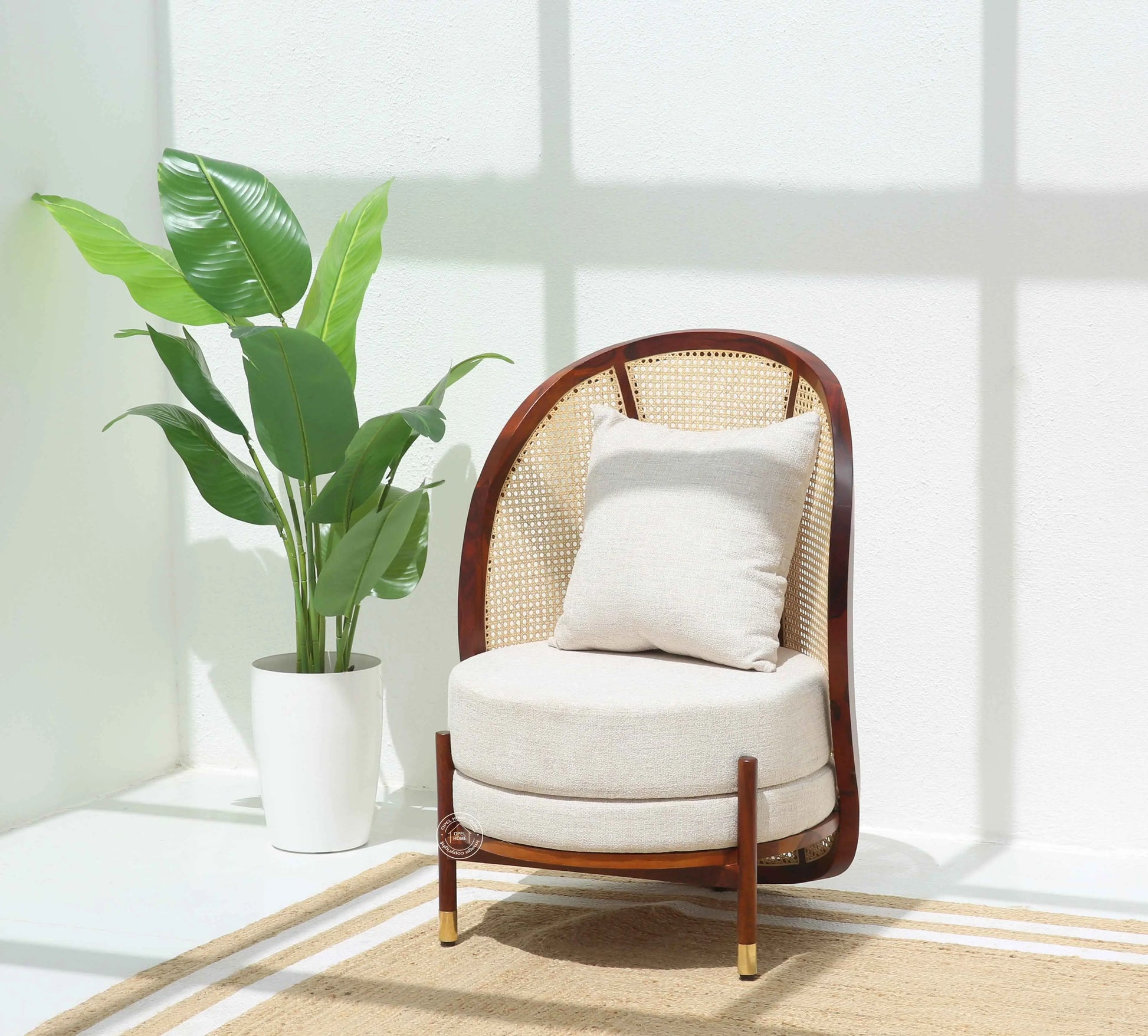 Tone Rattan Lounge Chair – Solid Rosewood Frame, Natural Cane & Pillow | Opelhome UAE