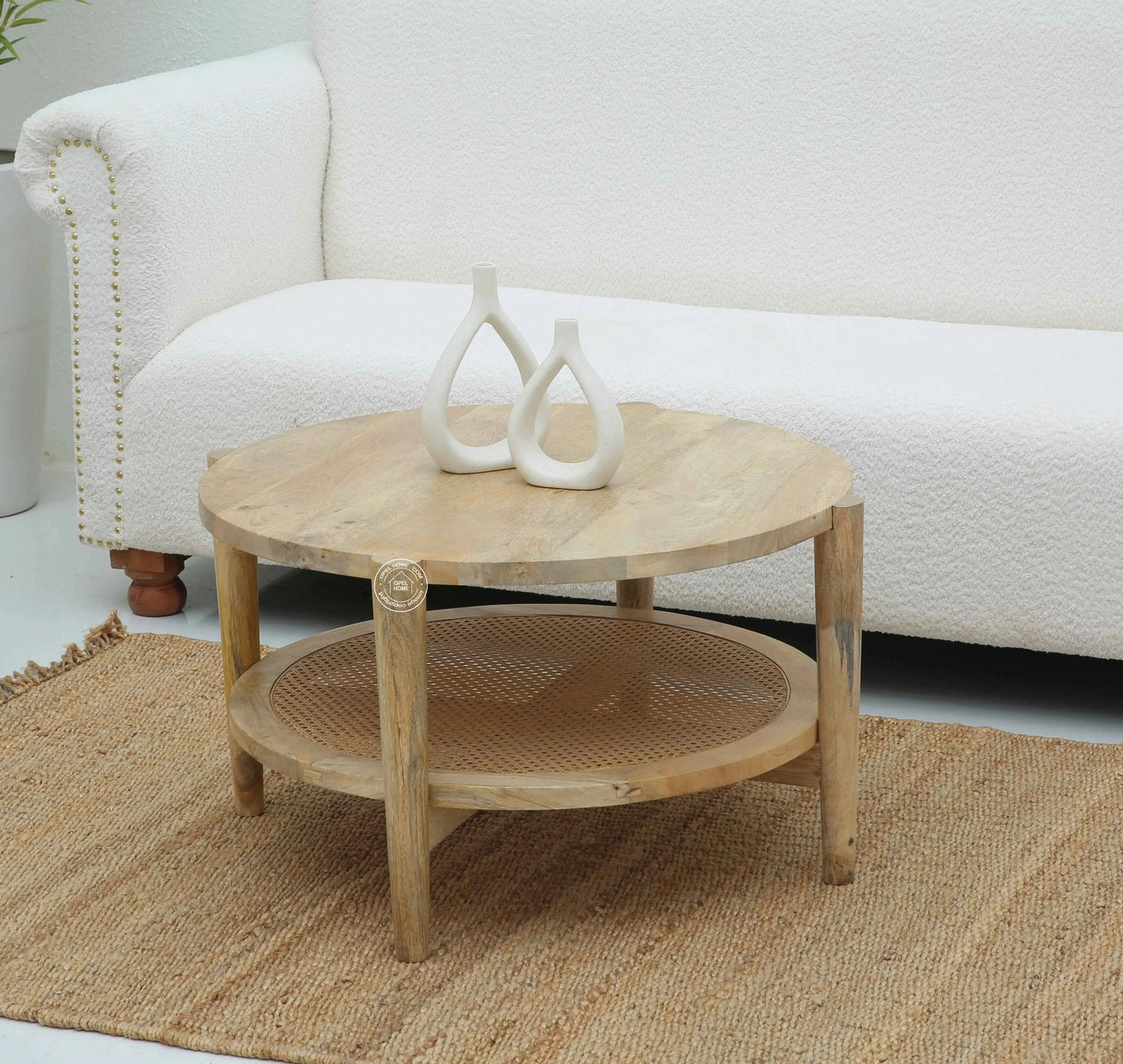 Torron Rattan Round Coffee Table – Solid Mango Wood, Natural Finish | Opelhome UAE