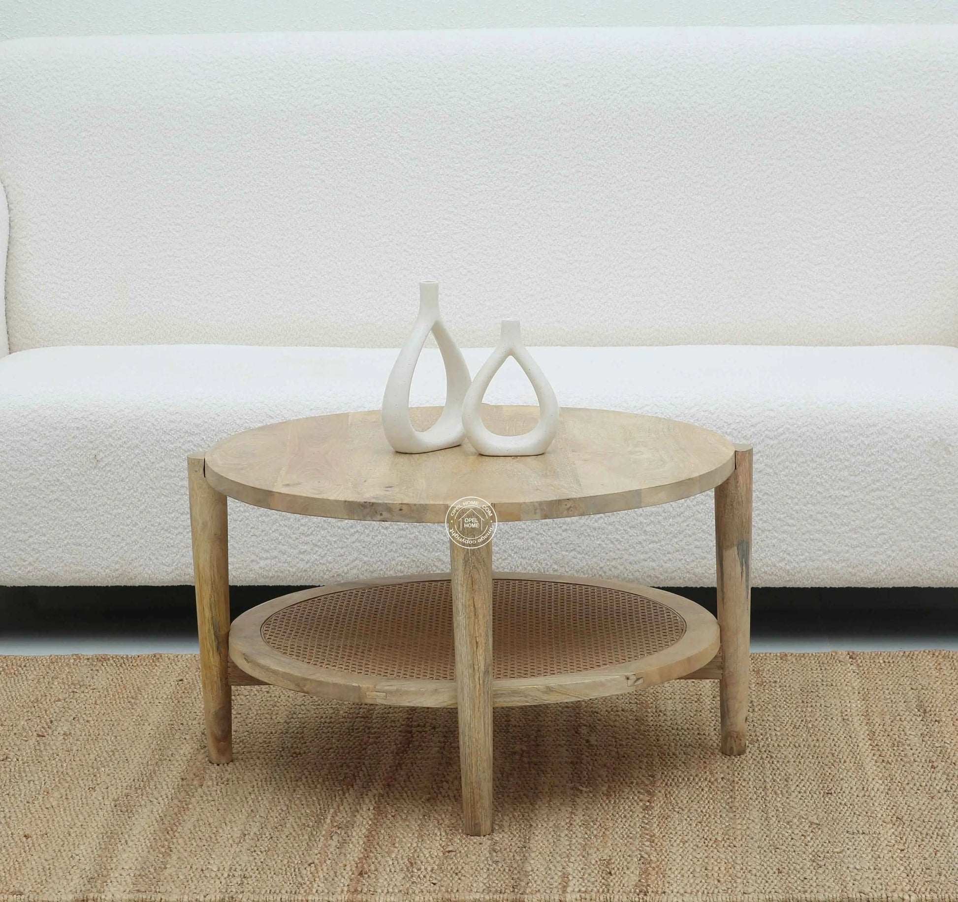 Torron Rattan Round Coffee Table – Solid Mango Wood, Natural Finish | Opelhome UAE