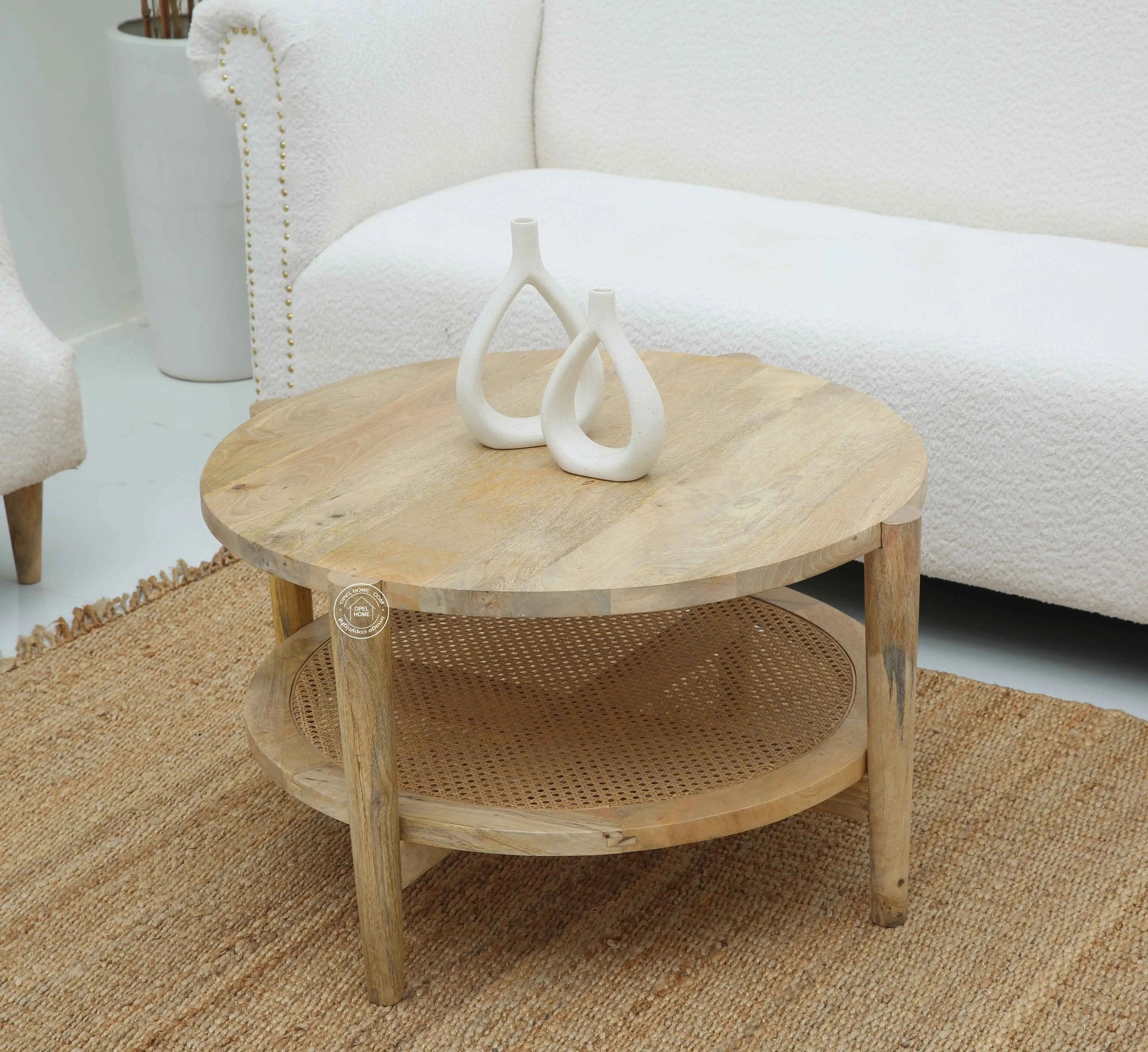 Torron Rattan Round Coffee Table – Solid Mango Wood, Natural Finish | Opelhome UAE