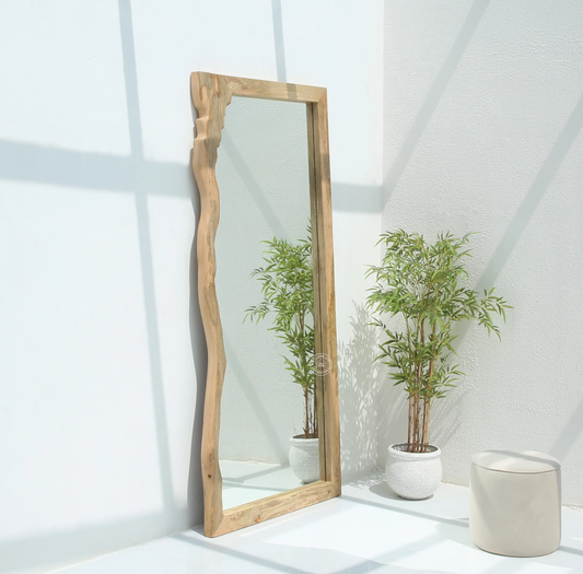 Tremell Wooden Frame Mirror – Solid Mango Wood, Natural Finish | Opelhome UAE - Opelhome