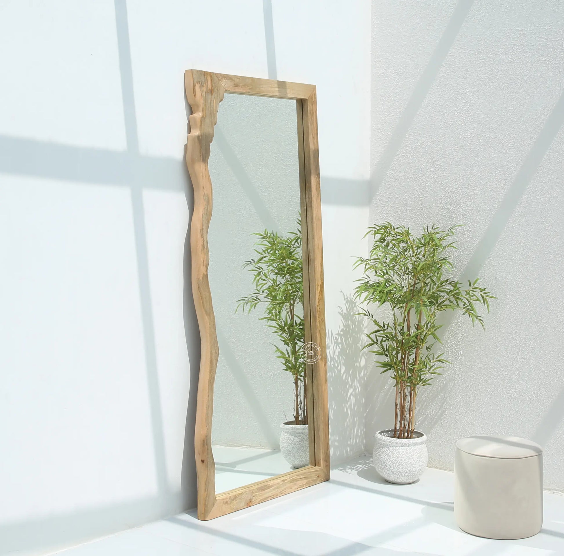 Tremell Wooden Frame Mirror – Solid Mango Wood, Natural Finish | Opelhome UAE - Opelhome