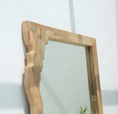 Tremell Wooden Frame Mirror – Solid Mango Wood, Natural Finish | Opelhome UAE - Opelhome
