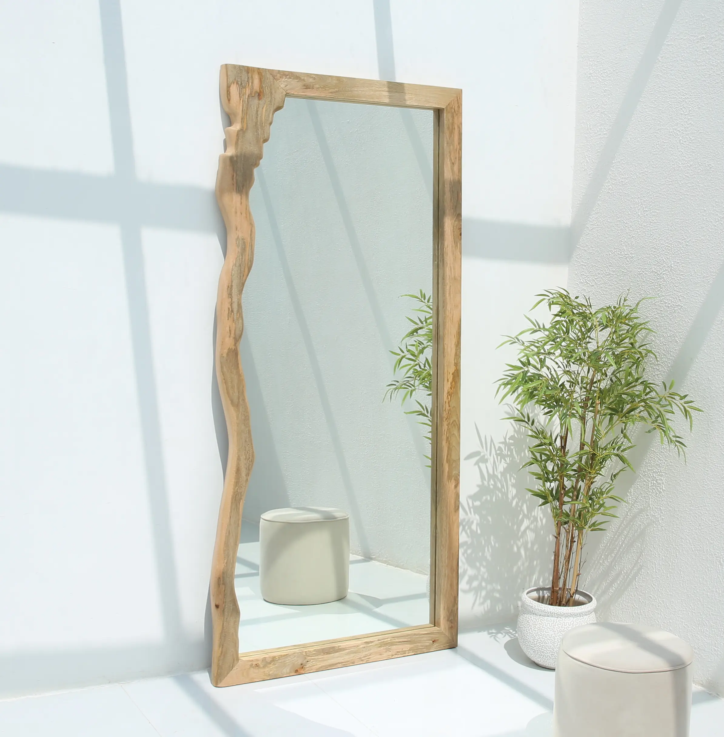 Tremell Wooden Frame Mirror – Solid Mango Wood, Natural Finish | Opelhome UAE - Opelhome