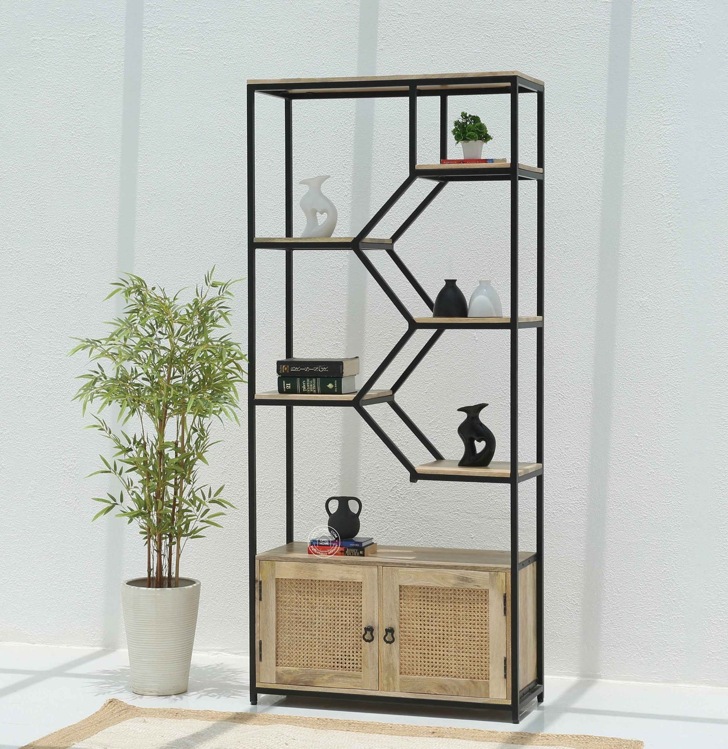 Trevo Industrial Wooden bookcase with two door