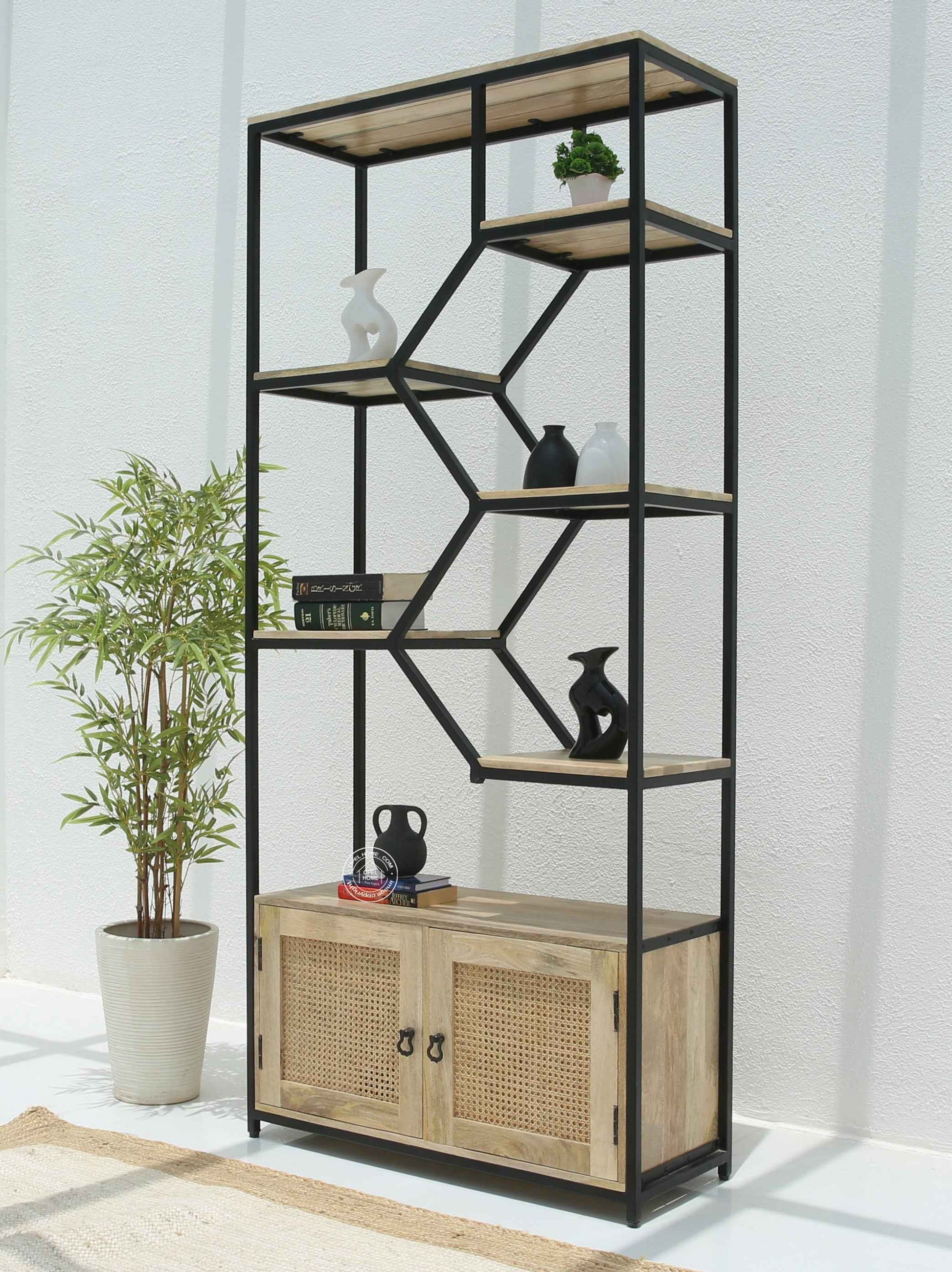 Trevo Industrial Wooden bookcase with two door