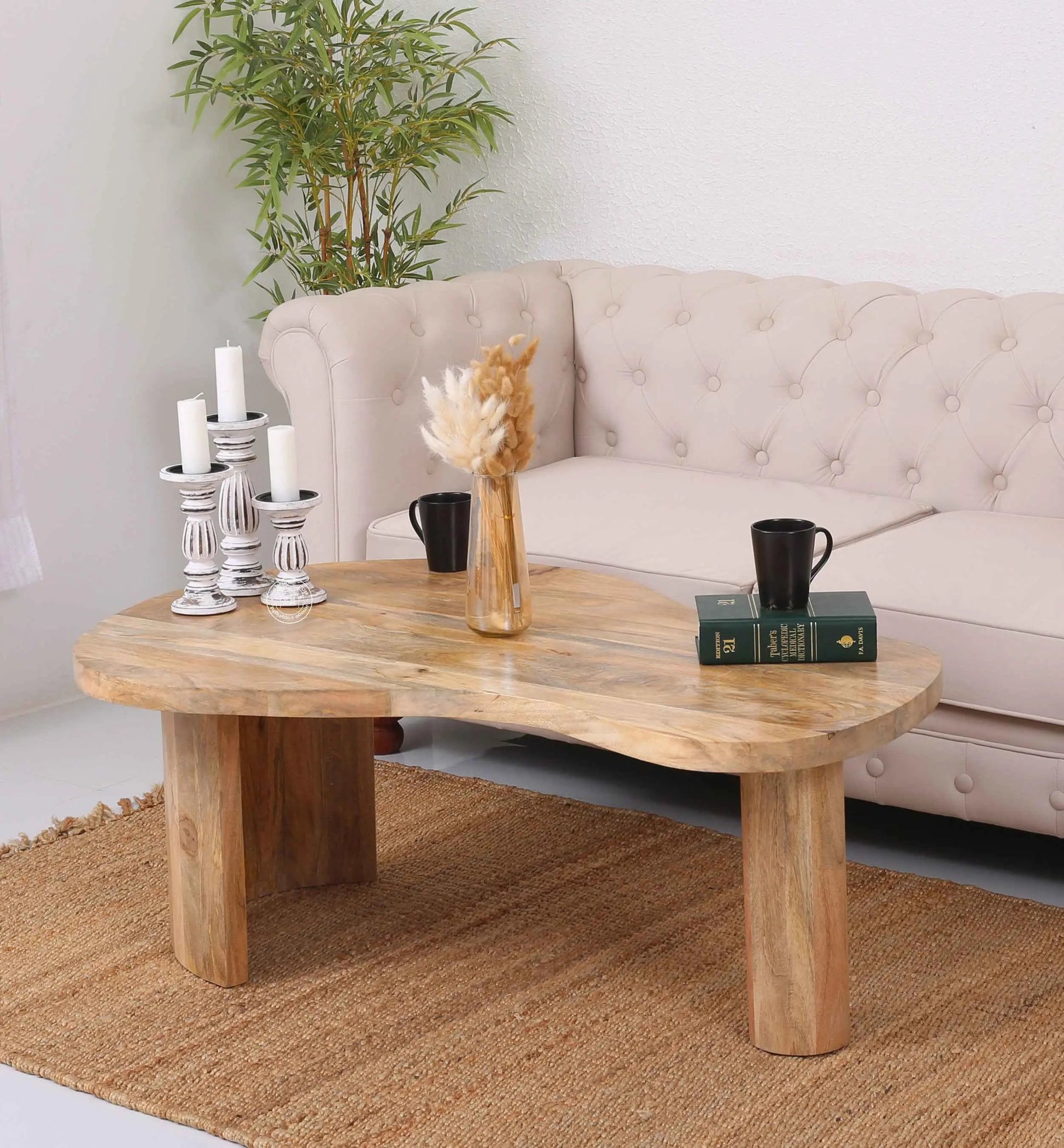 Triangle Wooden Coffee Table – Solid Mango Wood, 45 cm | Opelhome UAE