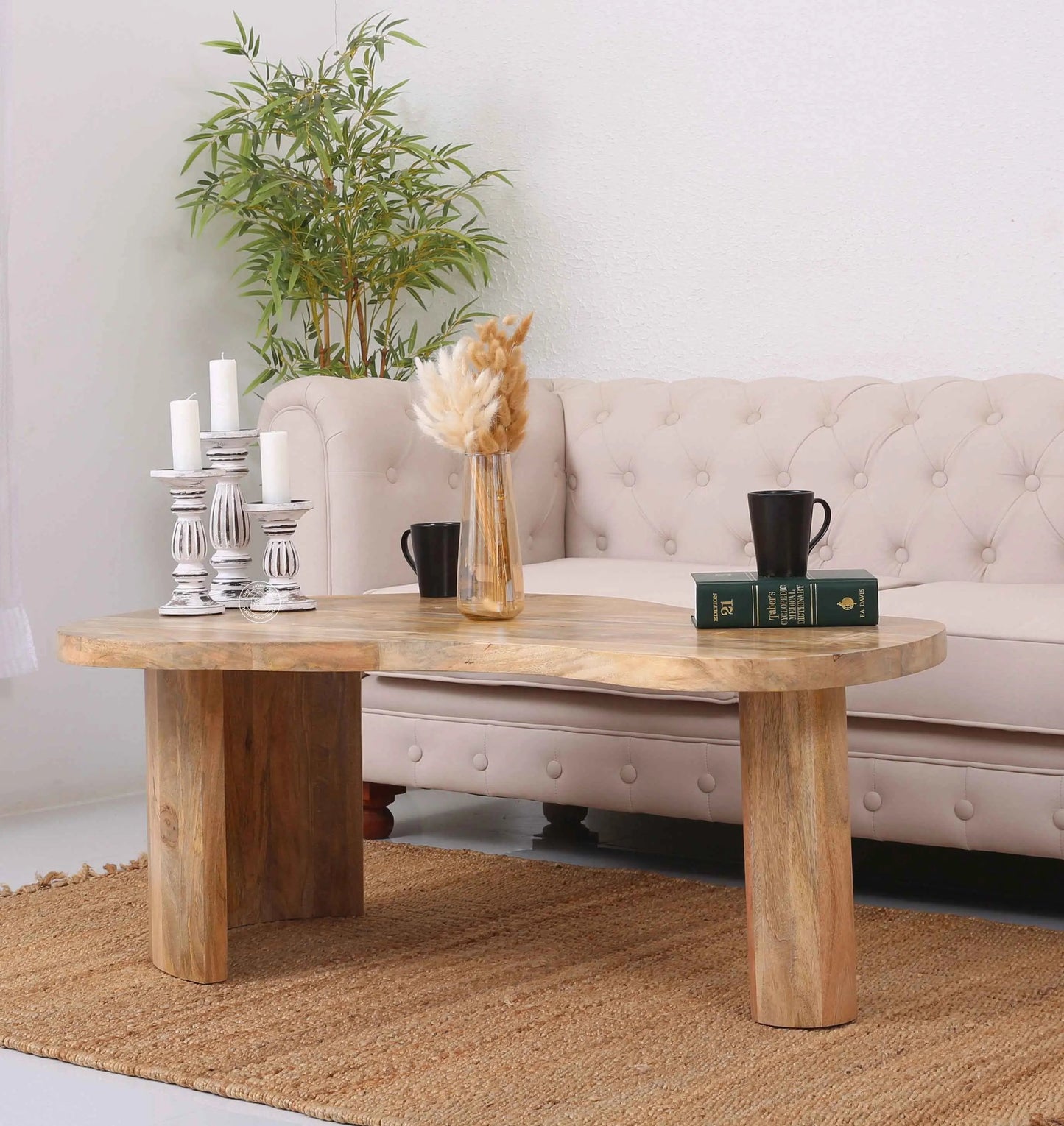 Triangle Wooden Coffee Table – Solid Mango Wood, 45 cm | Opelhome UAE