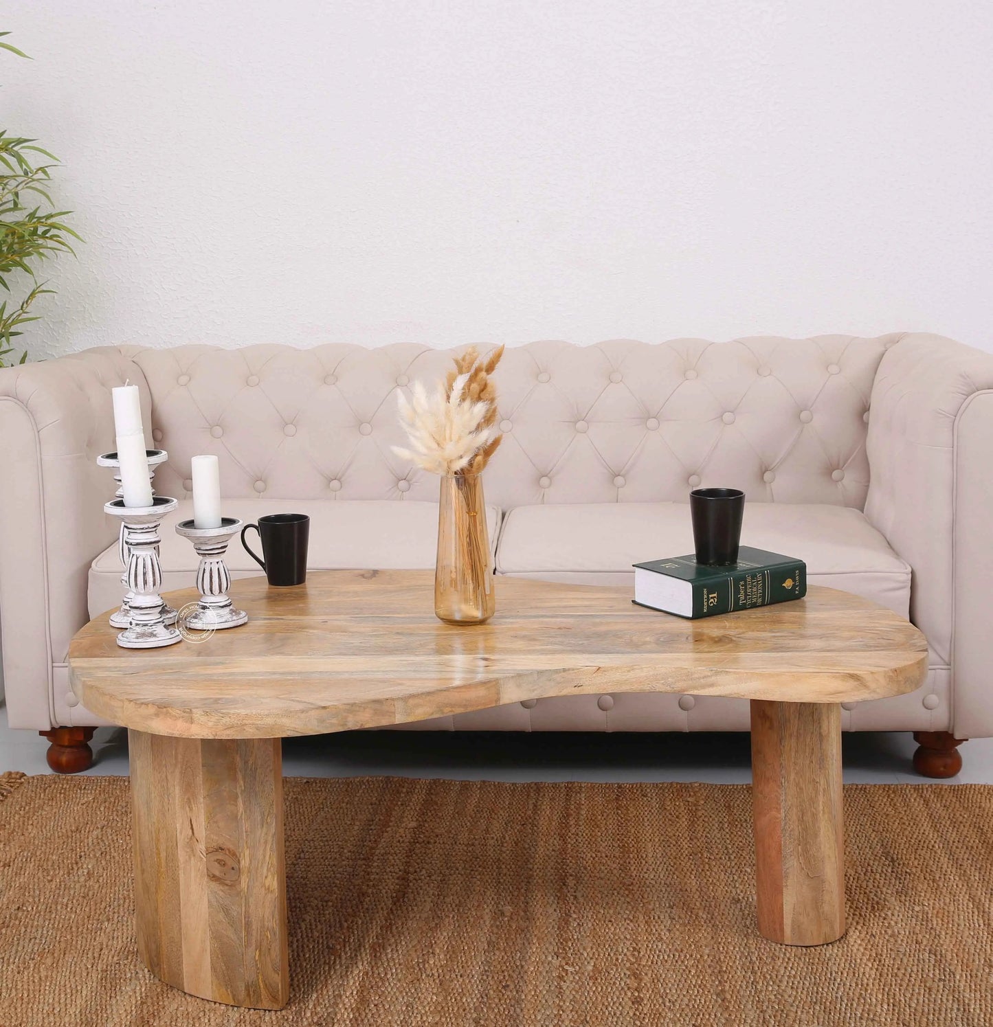 Triangle Wooden Coffee Table – Solid Mango Wood, 45 cm | Opelhome UAE