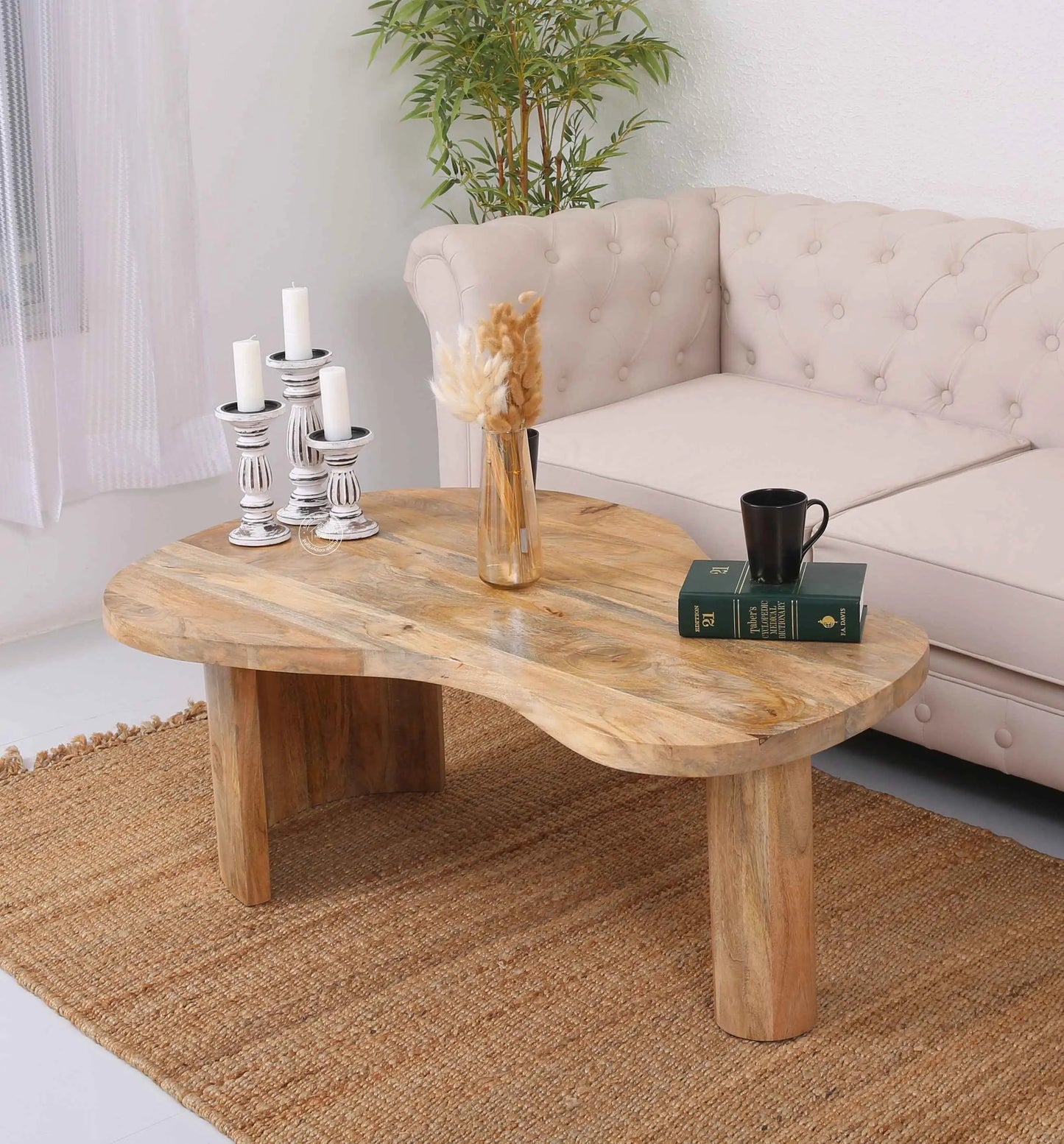 Triangle Wooden Coffee Table – Solid Mango Wood, 45 cm | Opelhome UAE