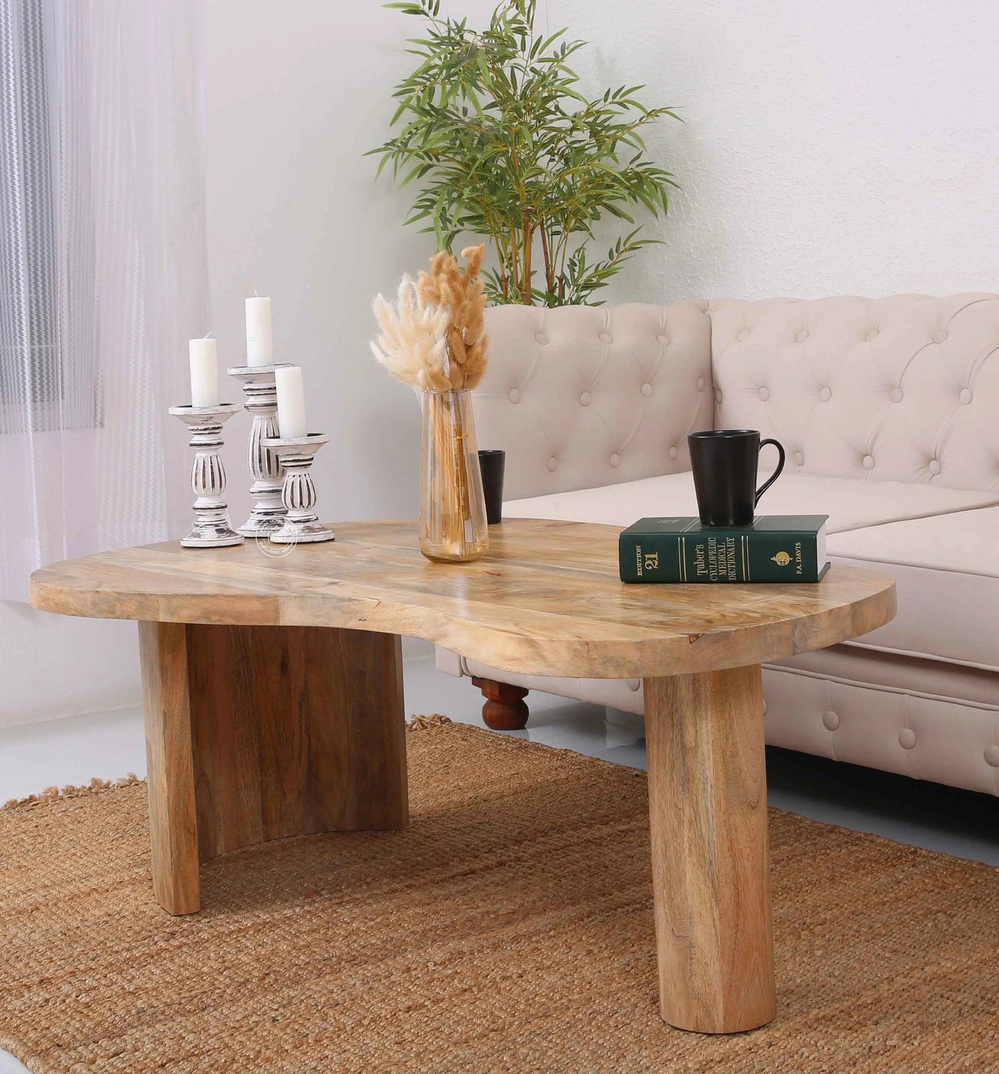 Triangle Wooden Coffee Table – Solid Mango Wood, 45 cm | Opelhome UAE