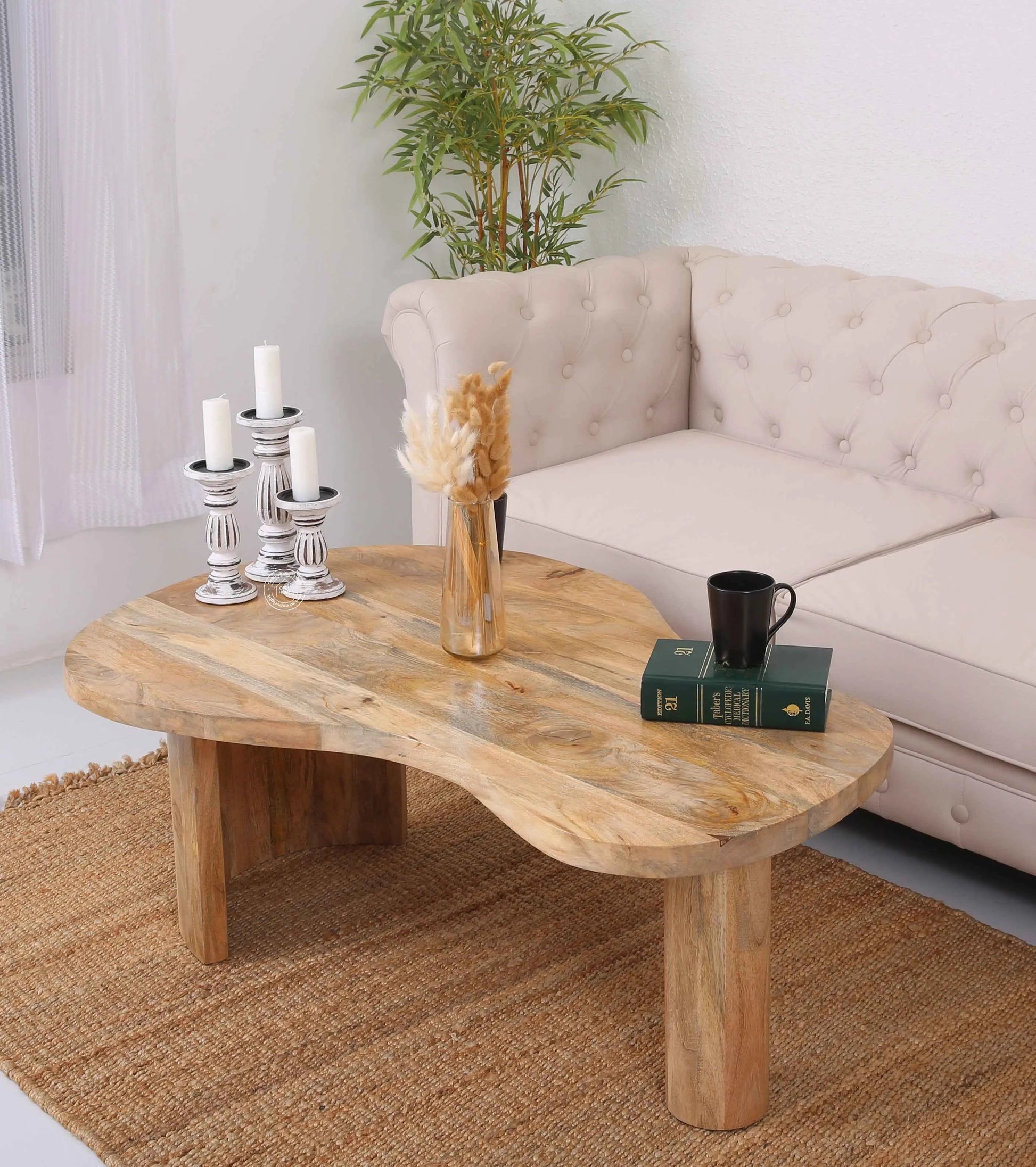 Triangle Wooden Coffee Table – Solid Mango Wood, 45 cm | Opelhome UAE