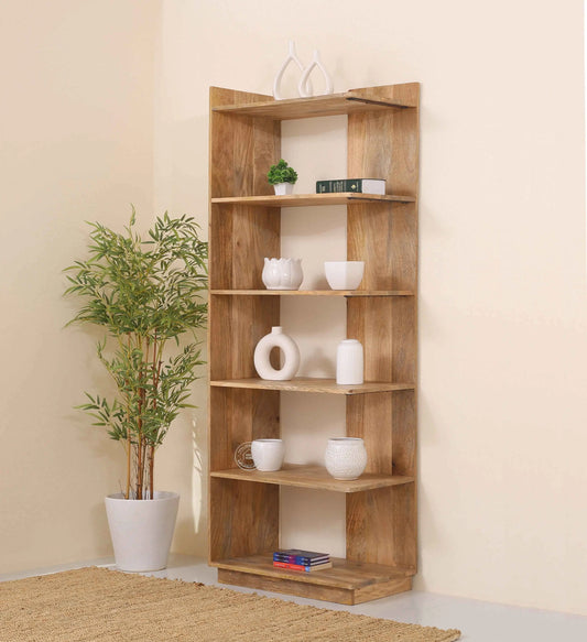 Trigg Wooden Display Shelves Unit – Solid Mango Wood, Natural Finish, Tall Storage | Opelhome UAE