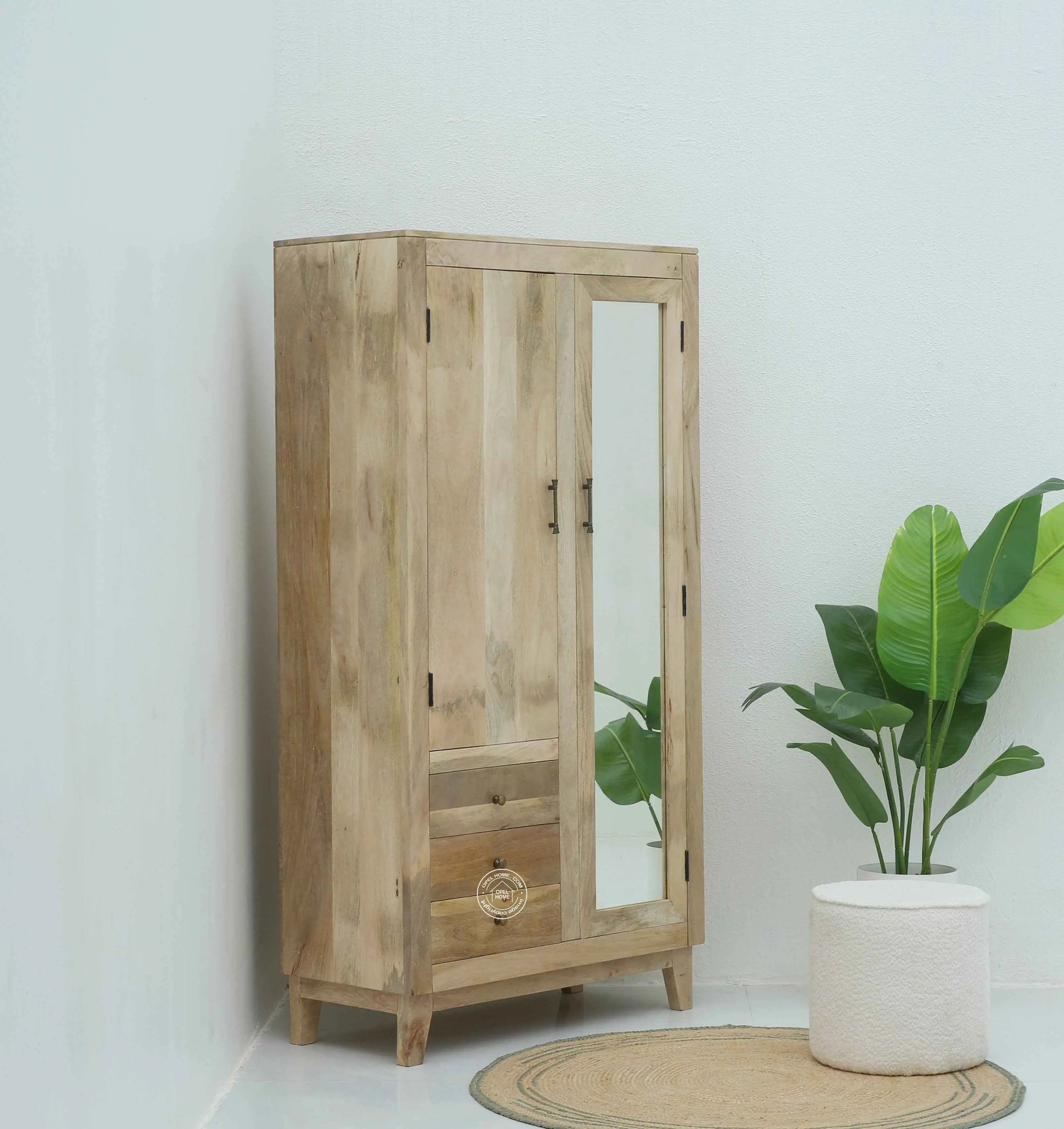 Trisler Wooden Closet – Solid Mango Wood, Natural Finish, Bedroom Wardrobe | Opelhome UAE