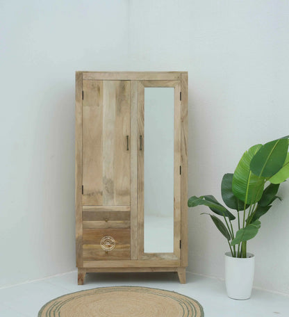 Trisler Wooden Closet – Solid Mango Wood, Natural Finish, Bedroom Wardrobe | Opelhome UAE