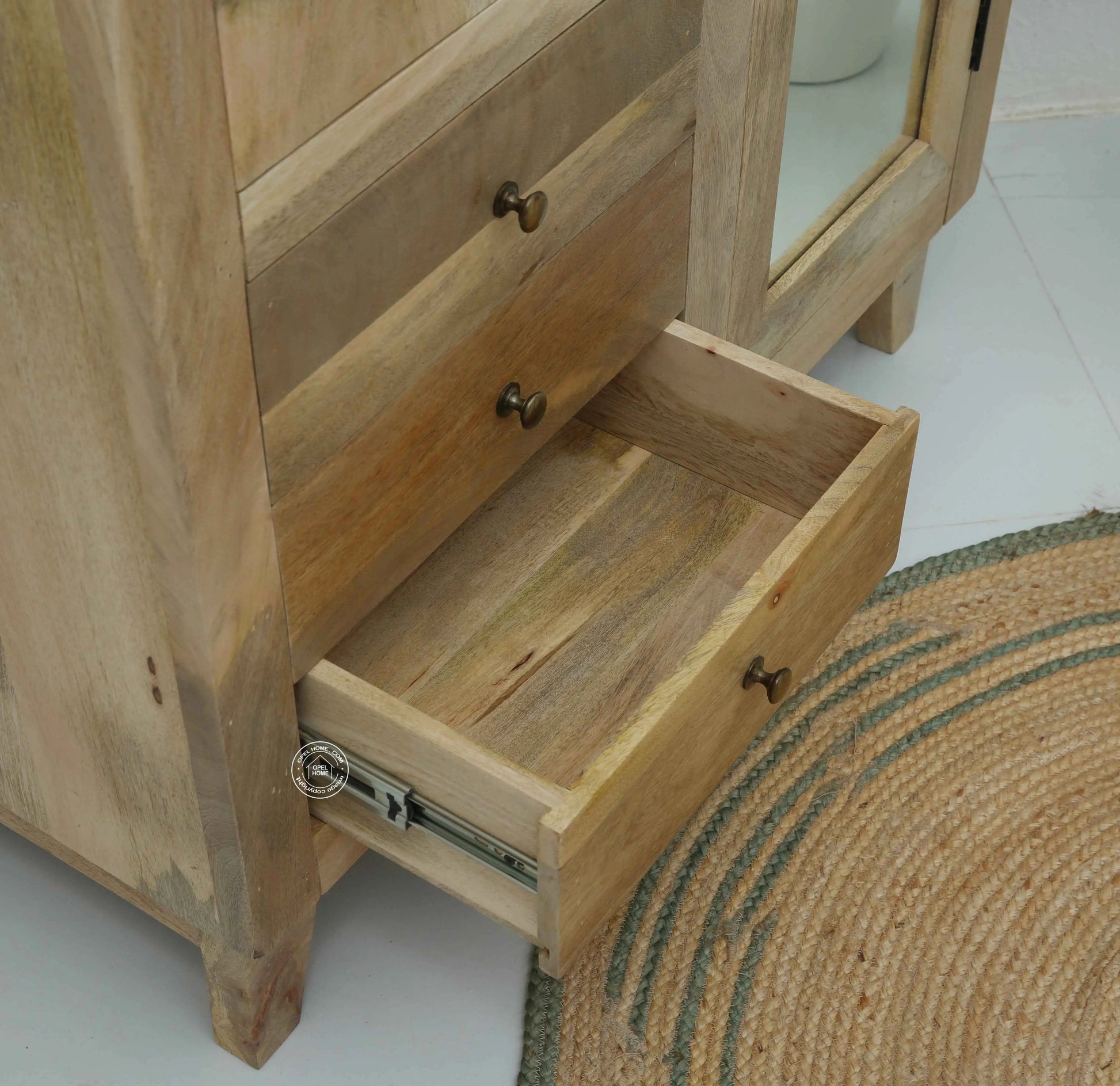 Trisler Wooden Closet – Solid Mango Wood, Natural Finish, Bedroom Wardrobe | Opelhome UAE