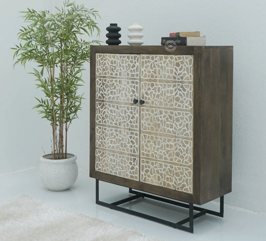 Tropica Wooden Storage Cabinet – Solid Mango Wood, Walnut Finish | Opelhome UAE Opel Home