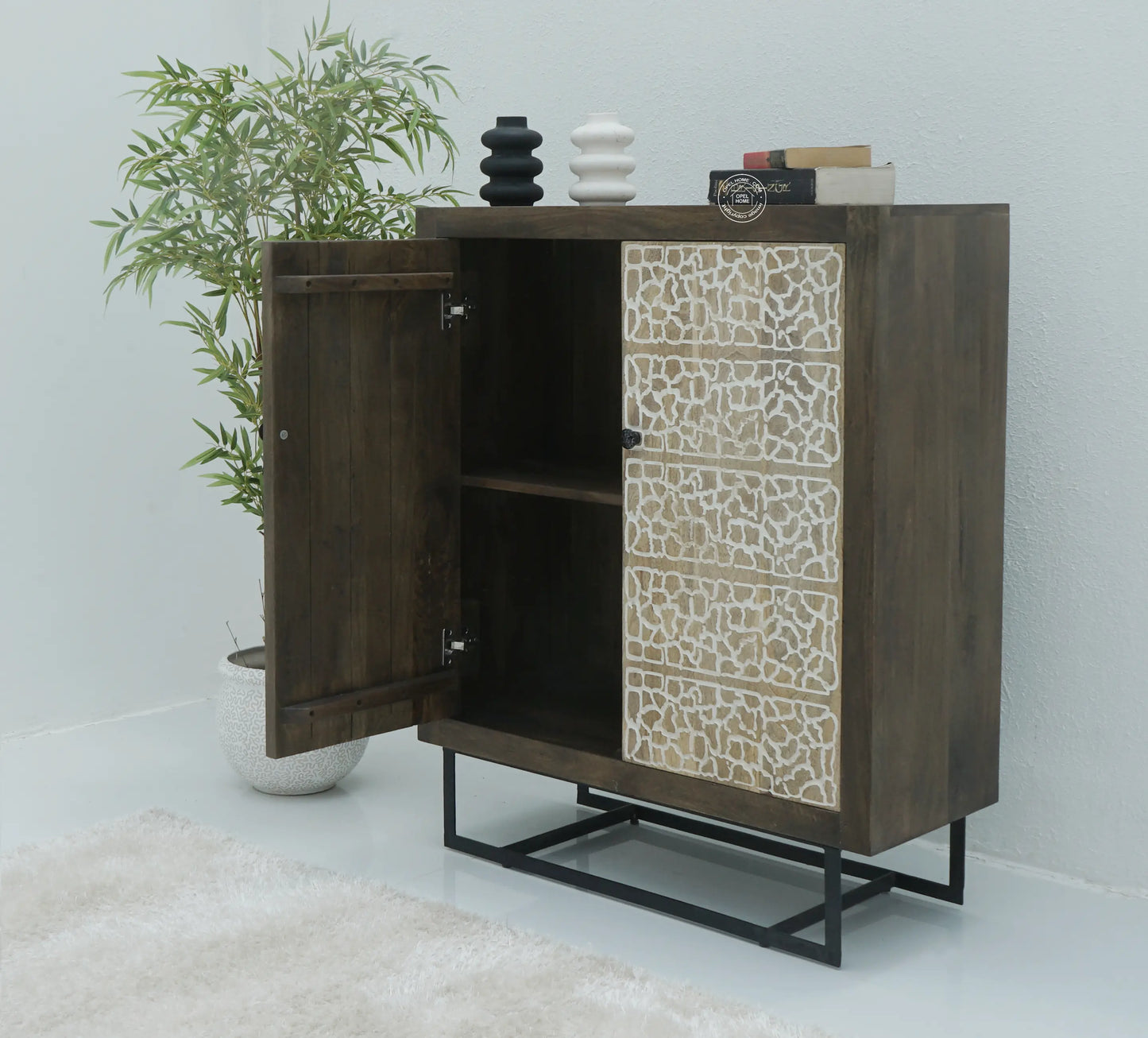Tropica Wooden Storage Cabinet – Solid Mango Wood, Walnut Finish | Opelhome UAE Opel Home