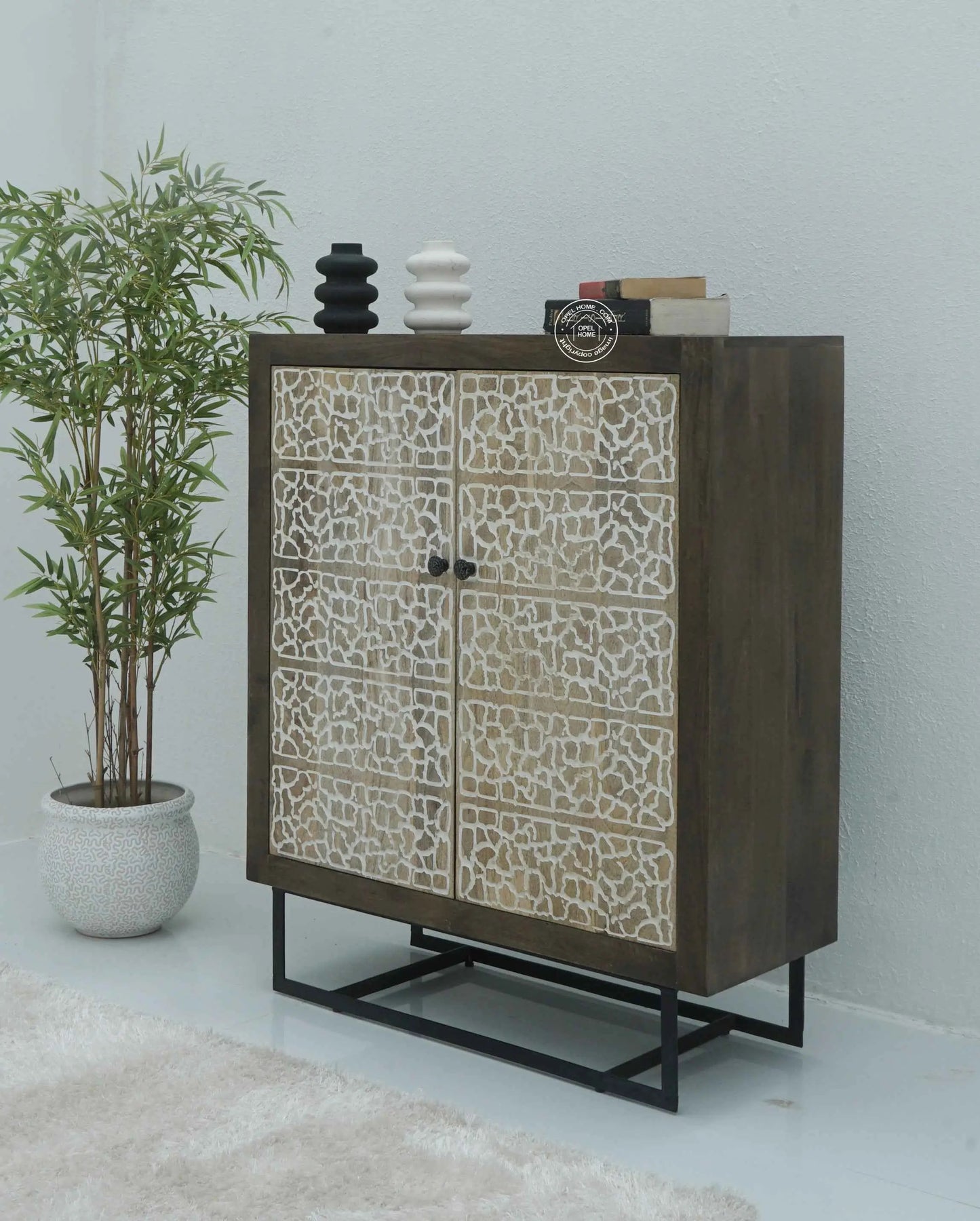 Tropica Wooden Storage Cabinet – Solid Mango Wood, Walnut Finish | Opelhome UAE
