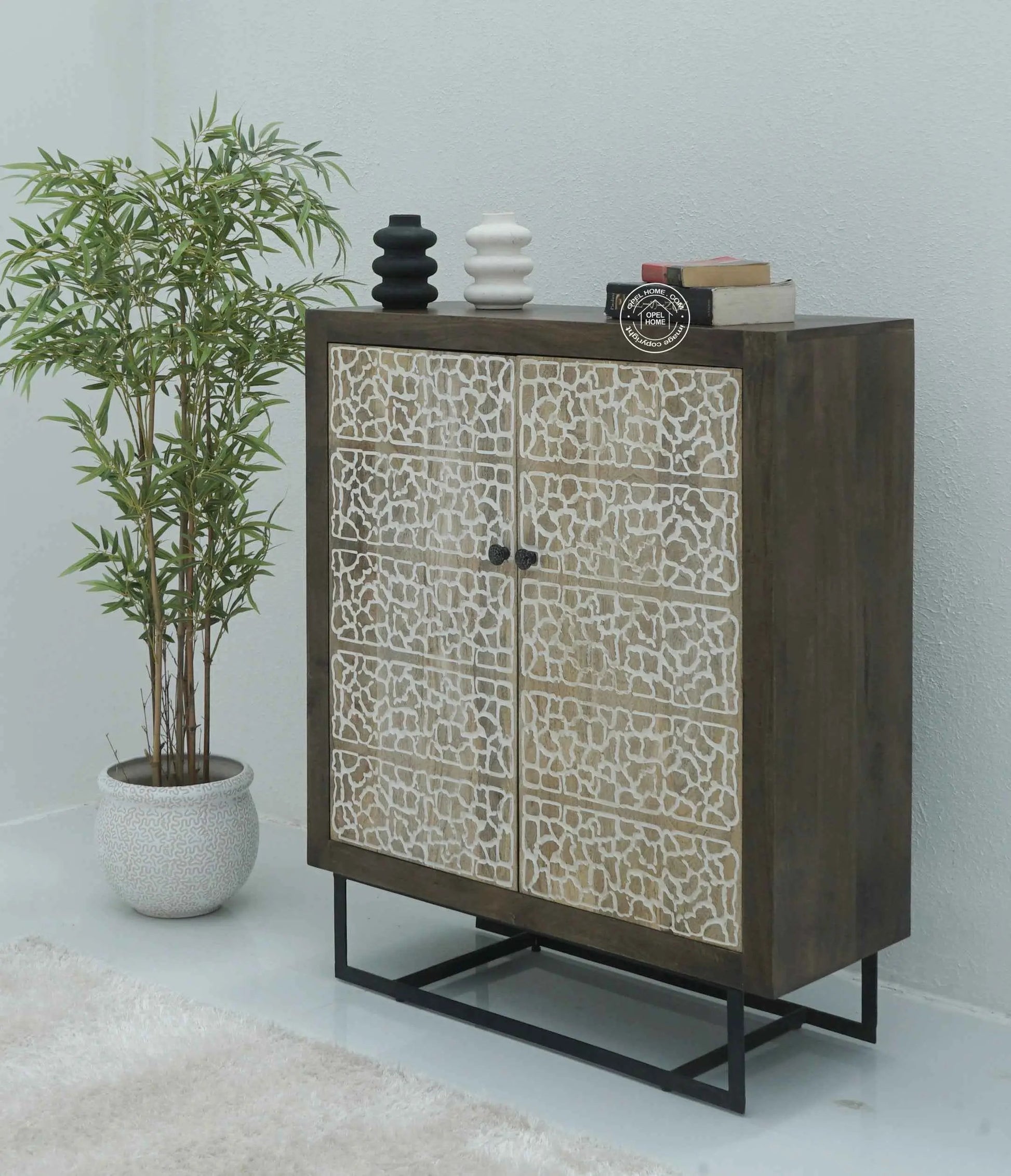 Tropica Wooden Storage Cabinet – Solid Mango Wood, Walnut Finish | Opelhome UAE