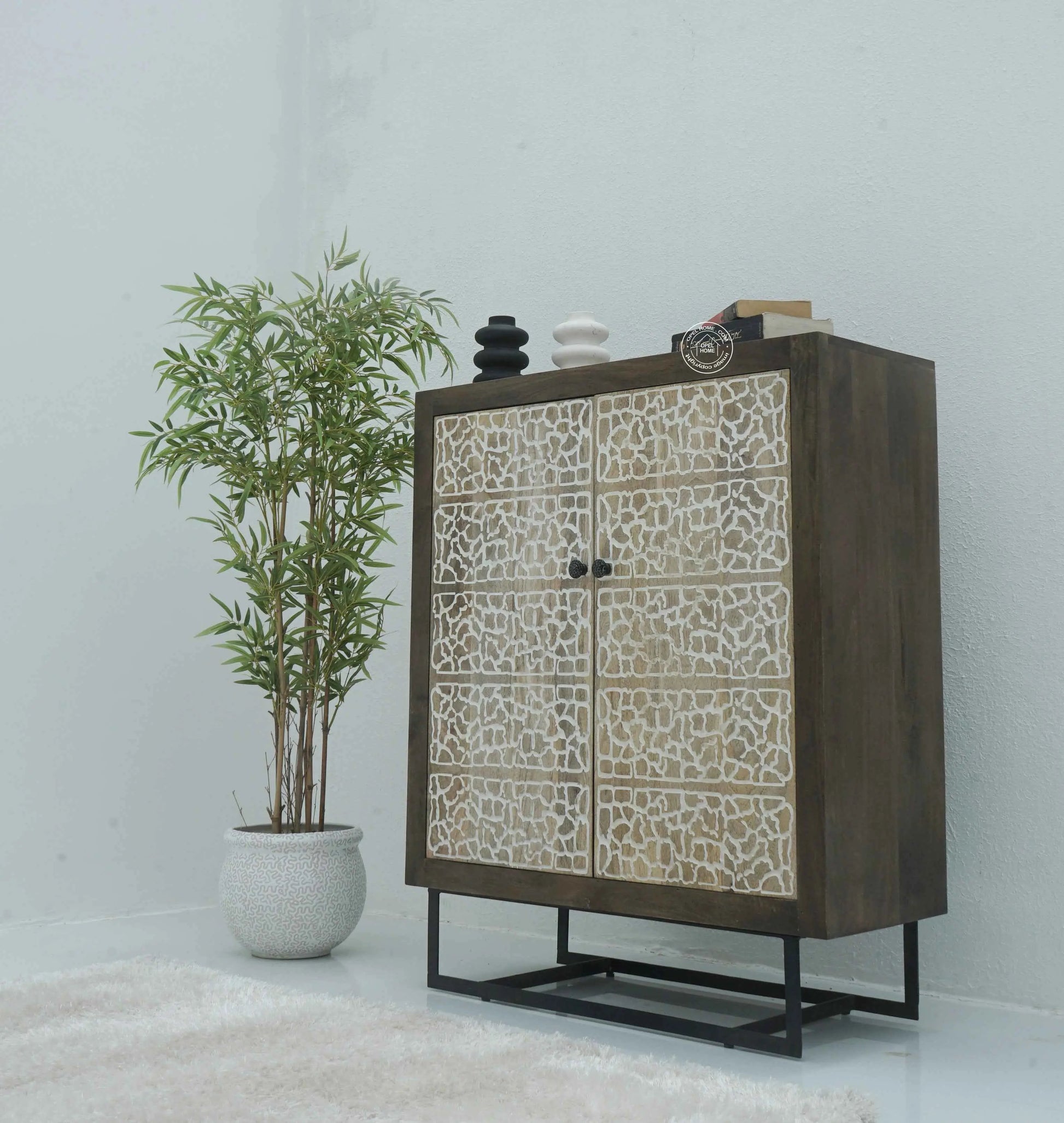 Tropica Wooden Storage Cabinet – Solid Mango Wood, Walnut Finish | Opelhome UAE