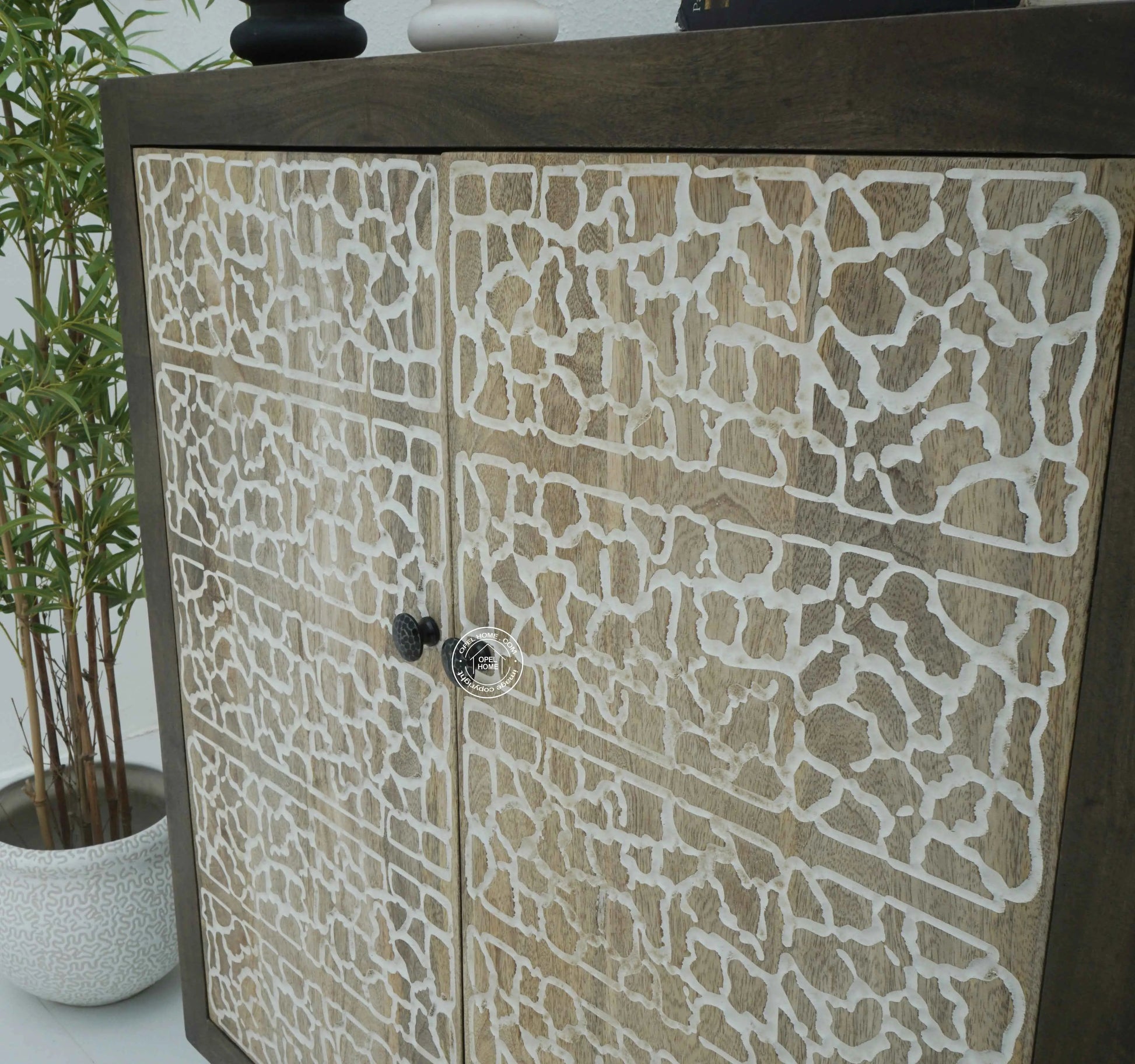 Tropica Wooden Storage Cabinet – Solid Mango Wood, Walnut Finish | Opelhome UAE