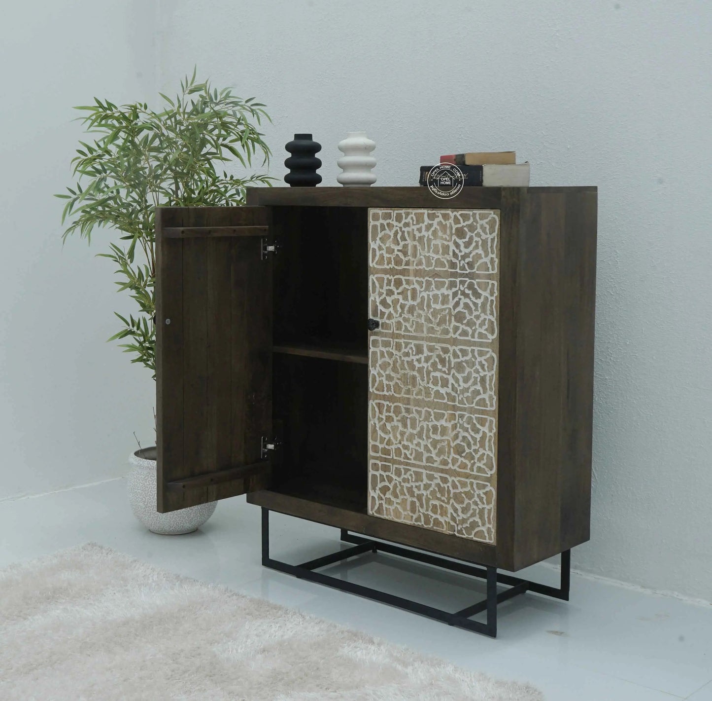 Tropica Wooden Storage Cabinet – Solid Mango Wood, Walnut Finish | Opelhome UAE