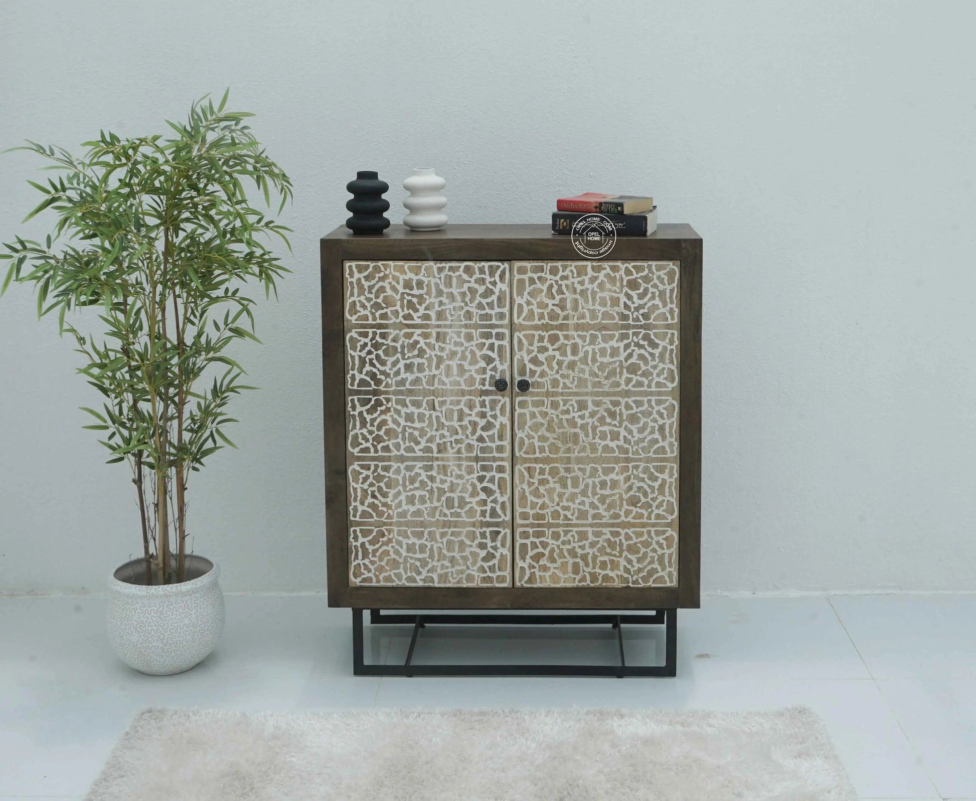 Tropica Wooden Storage Cabinet – Solid Mango Wood, Walnut Finish | Opelhome UAE