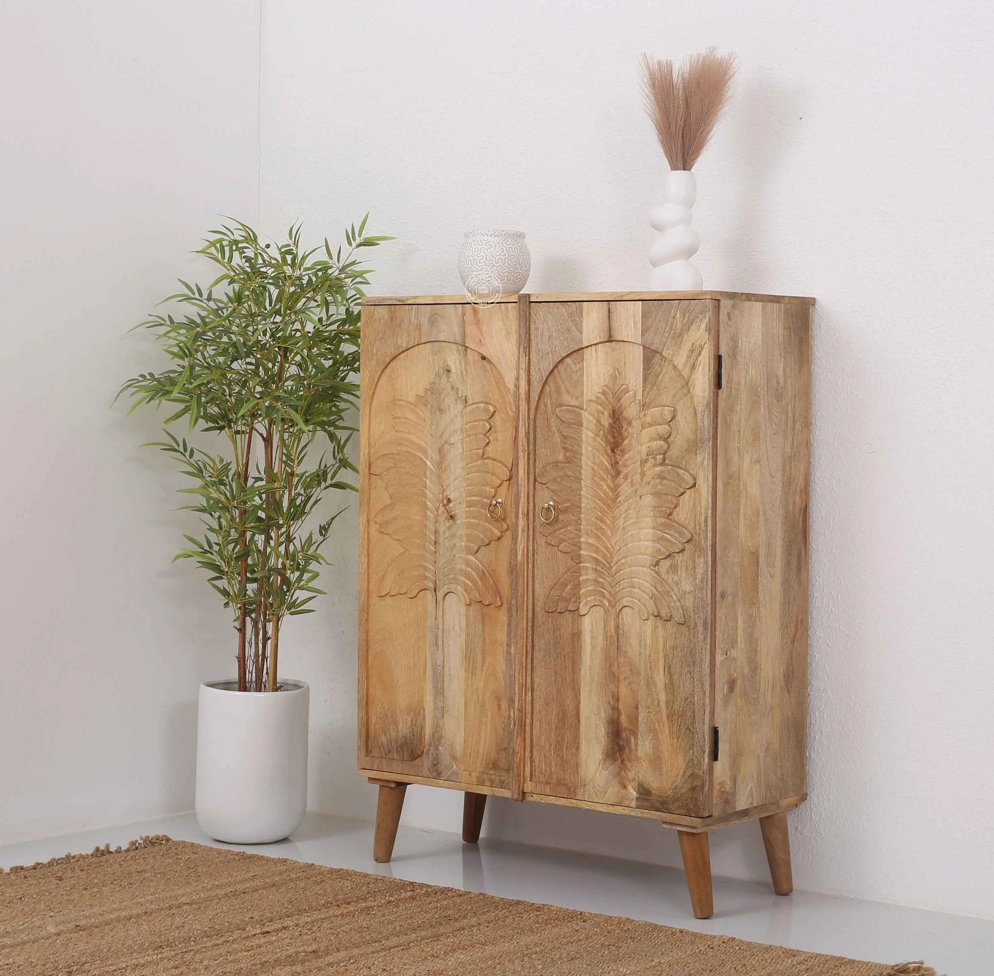 Universal Wooden Sideboard – 2 Doors, Solid Mango Wood, Natural Finish | Opelhome UAE