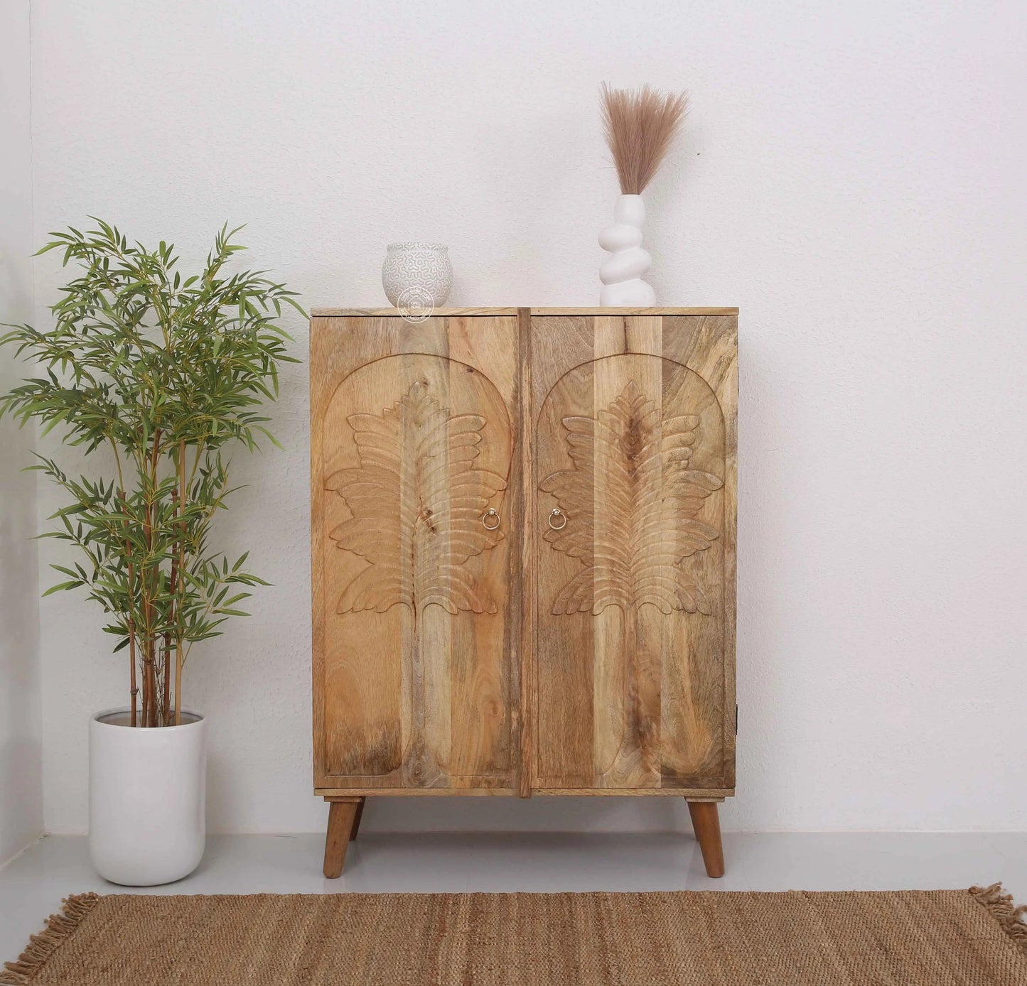 Universal Wooden Sideboard – 2 Doors, Solid Mango Wood, Natural Finish | Opelhome UAE