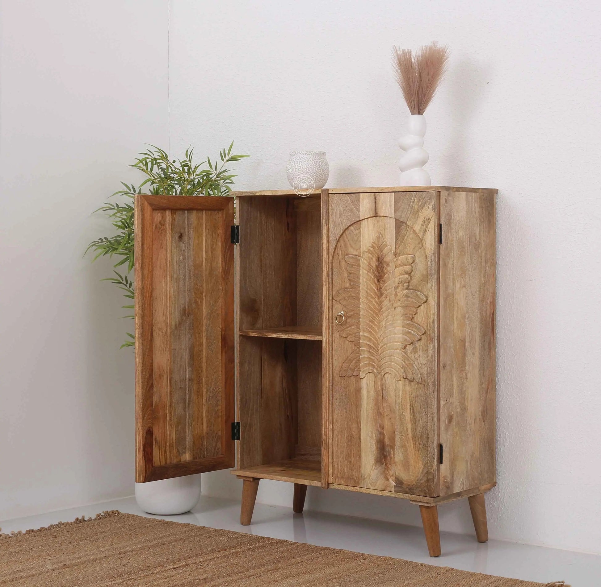 Universal Wooden Sideboard – 2 Doors, Solid Mango Wood, Natural Finish | Opelhome UAE