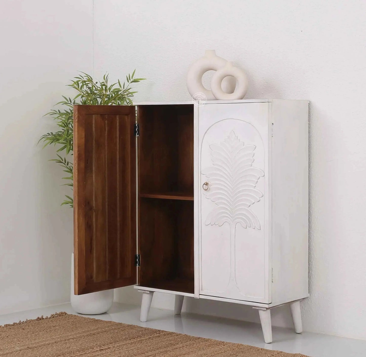 Universal Wooden Sideboard – 2 Doors, Solid Mango Wood, Natural Finish | Opelhome UAE