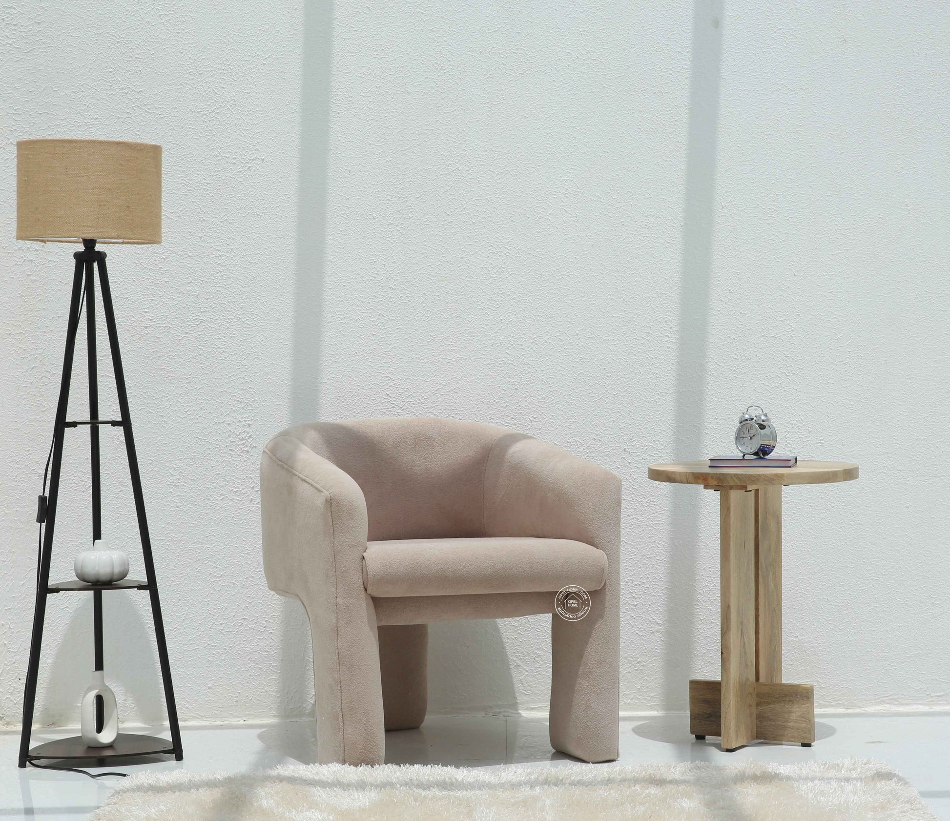 Urbo Arm Chair – Salmon Pink Boucle Velvet Upholstery | Opelhome UAE