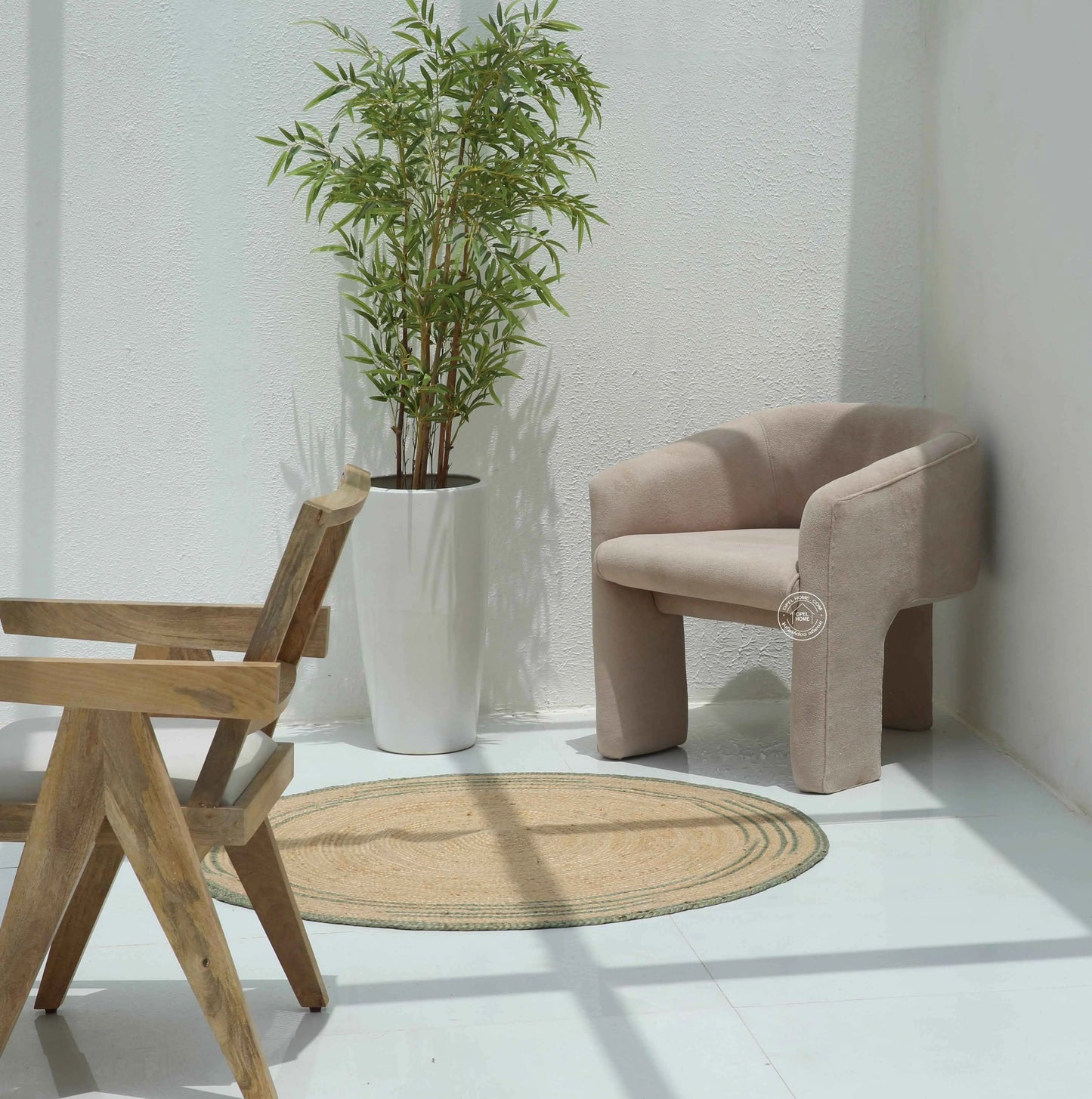 Urbo Arm Chair – Salmon Pink Boucle Velvet Upholstery | Opelhome UAE