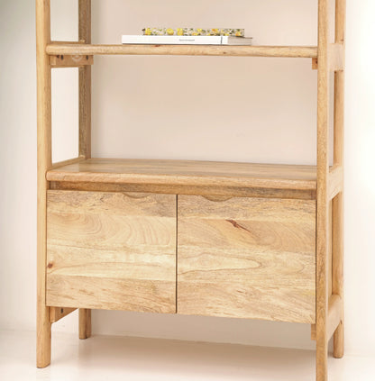 Venus Wooden Bookcase – 2 Doors, Solid Mango Wood, Natural Finish, Tall Storage | Opelhome UAE Opel Home