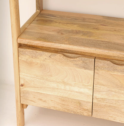 Venus Wooden Bookcase – 2 Doors, Solid Mango Wood, Natural Finish, Tall Storage | Opelhome UAE Opel Home