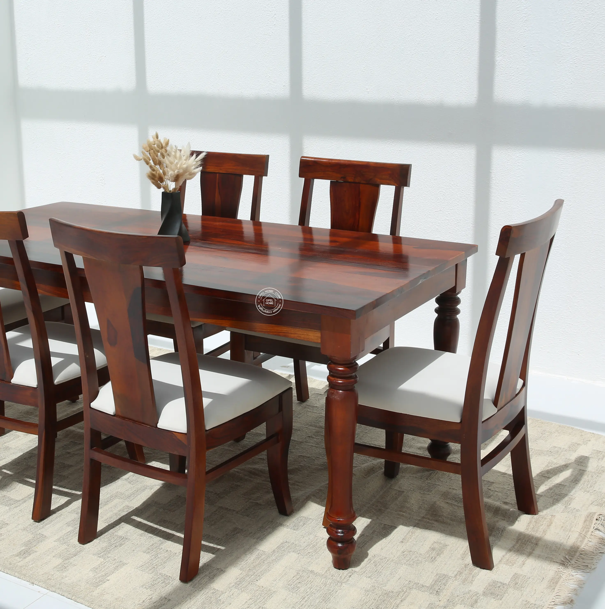 Verdura Wooden 6 Seater Dining Table – (Only Table) , Honey finish | Opelhome UAE - Opelhome
