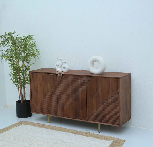 Veroform Wooden Sideboard – 3 Doors, Solid Mango Wood, Dark Brown Finish | Opelhome UAE