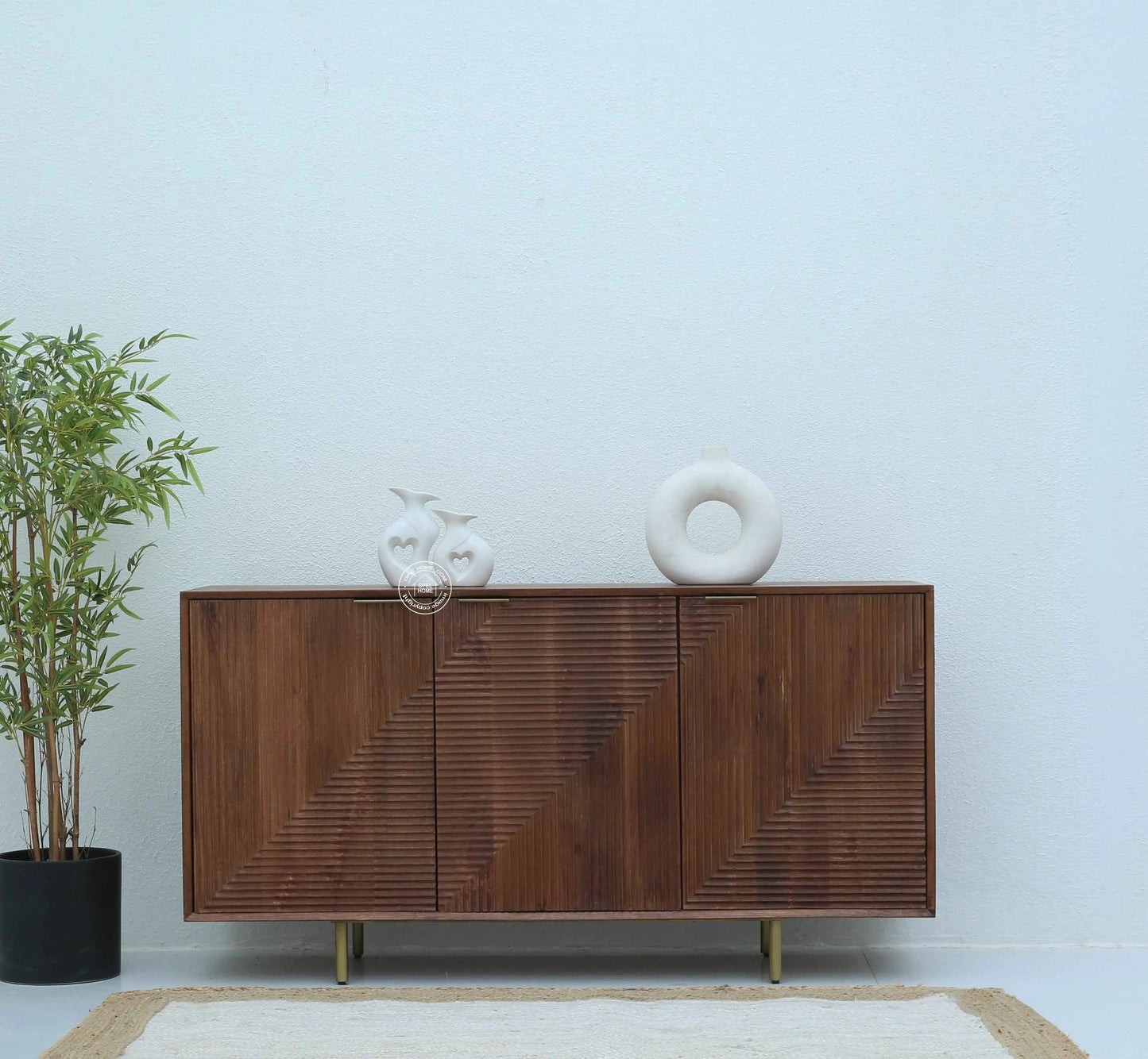 Veroform Wooden Sideboard – 3 Doors, Solid Mango Wood, Dark Brown Finish | Opelhome UAE